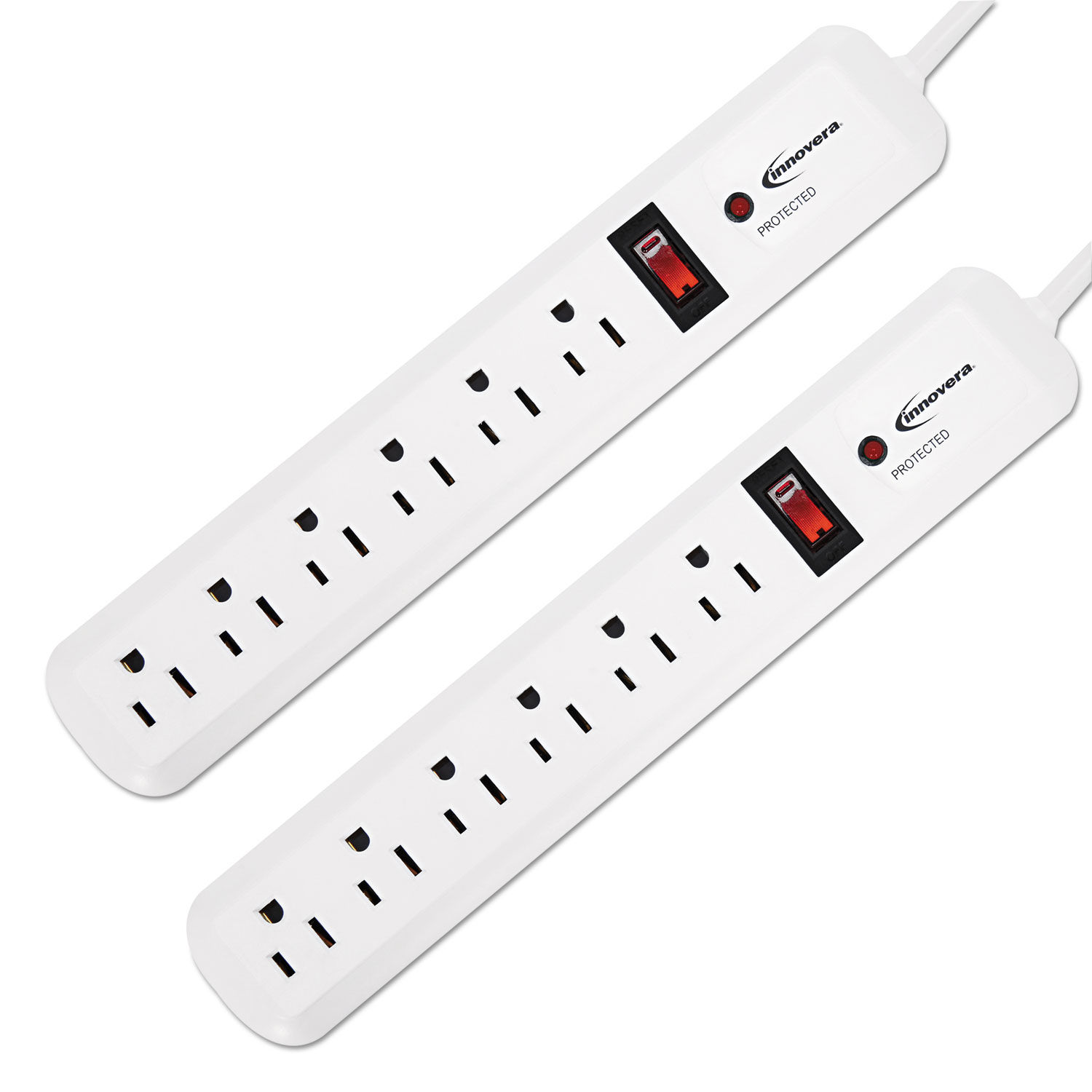 Surge Protector 6 AC Outlets, 4 ft Cord, 540 J, White, 2/Pack