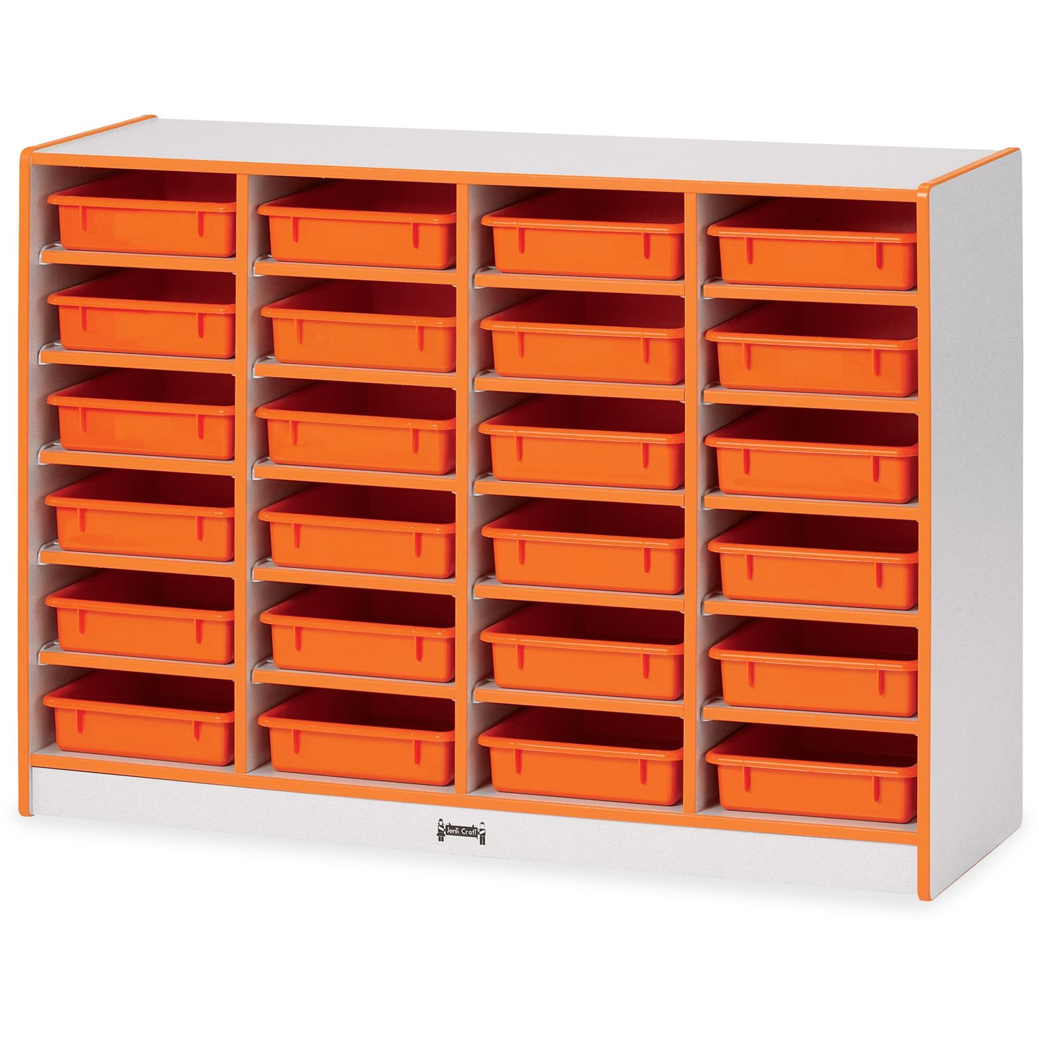 Rainbow Accents Mobile Paper-Tray Storage 24 Compartment(s), 35.5" Height x 48" Width x 15" Depth, Chip Resistant, Laminated, Orange, Rubber, 1 Each