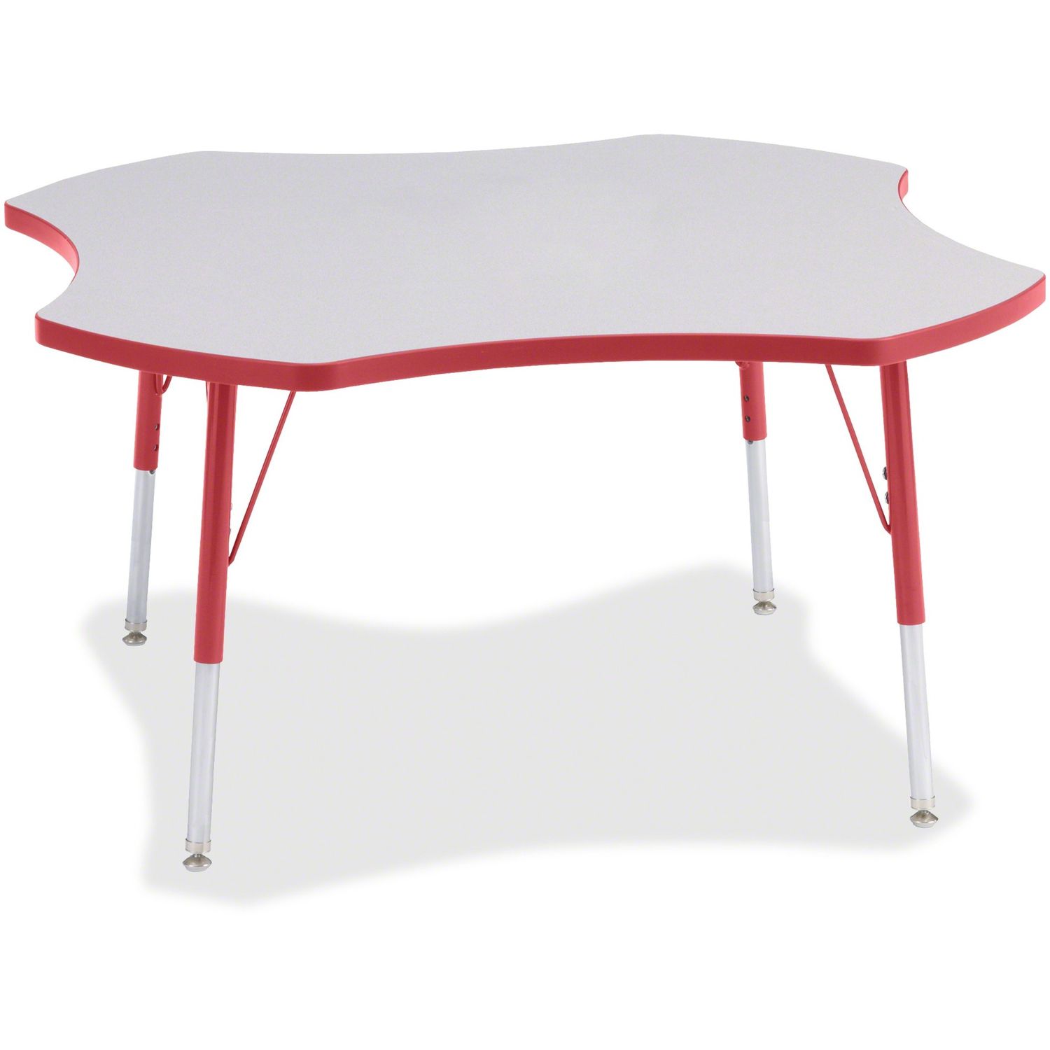 Berries Prism Four-Leaf Student Table Laminated, Red Top, Four Leg Base, 4 Legs, 1.13" Table Top Thickness x 48" Table Top Diameter, 31" Height, Assembly Required, Powder Coated