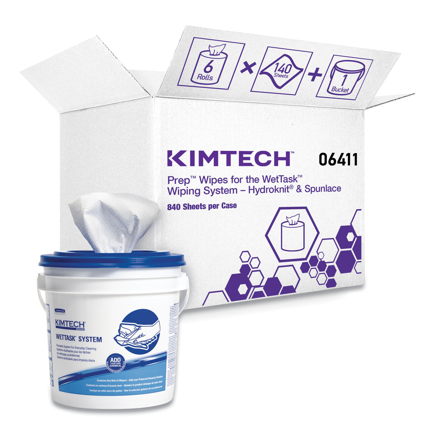 Critical Clean Wipers for Bleach Disinfectants, Sanitizers WetTask Customizable Wet Wiping System, w/Bucket, 140/Roll, 6/CT
