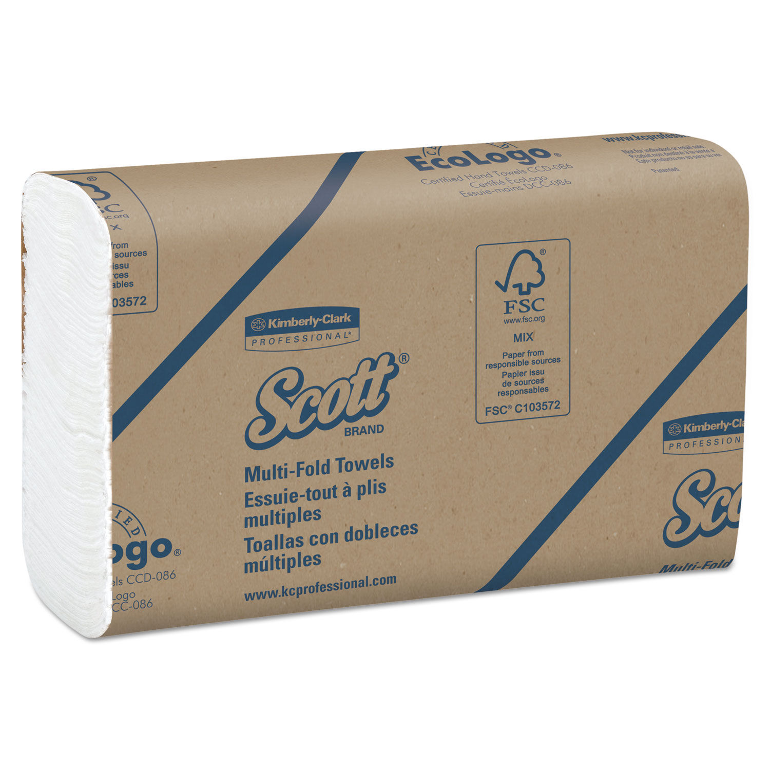 Essential Multi-Fold Towels 1-Ply, 8 x 9.4, White, 250/Pack, 16 Packs/Carton