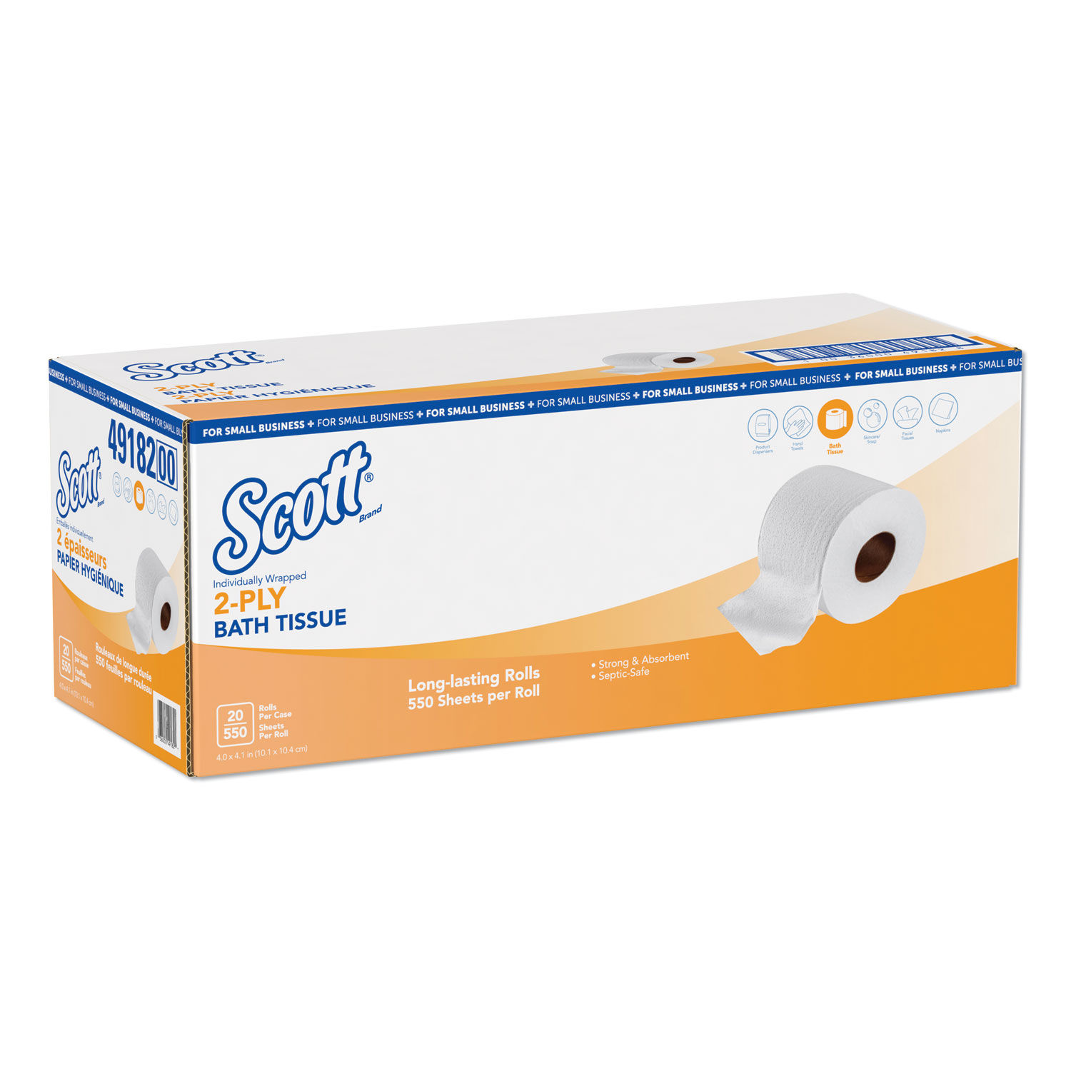 Essential Standard Roll Bathroom Tissue for Small Businesses Septic Safe, 2-Ply, White, 550 Sheets/Roll, 20 Rolls/Carton