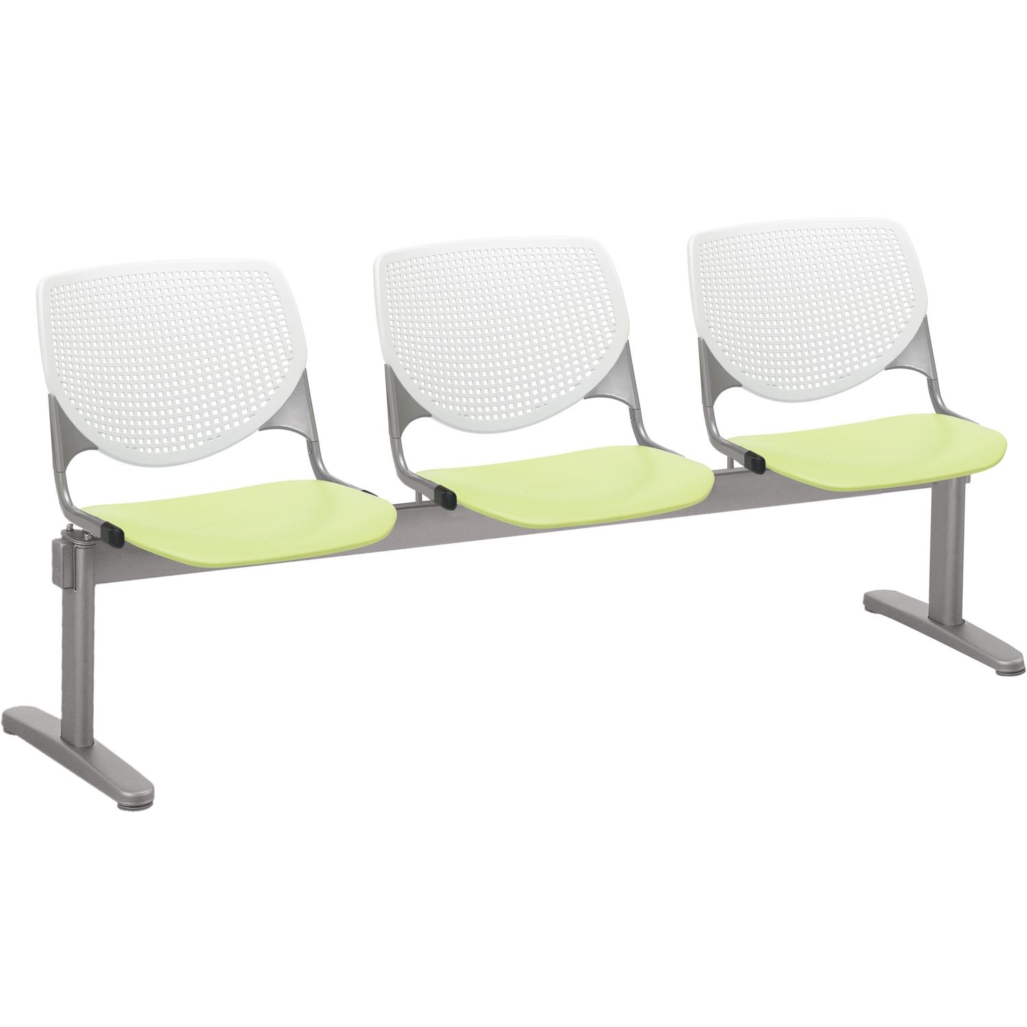 Kool 3 Seat Beam Chair Lime Green Polypropylene Seat, White Polypropylene, Aluminum Alloy Back, Powder Coated Silver Tubular Steel Frame, 1 Each