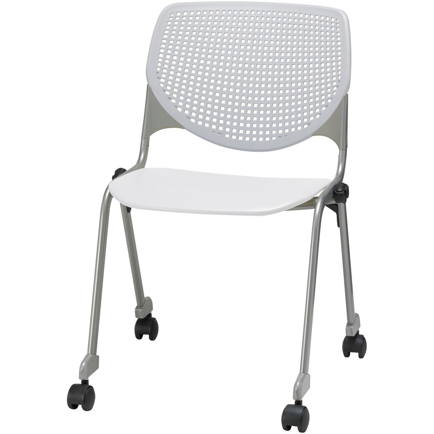 Kool Caster Chair-Perforated Back White Polypropylene Seat, Light Gray Polypropylene, Aluminum Alloy Back, Powder Coated Silver Tubular Steel Frame, 1 Each
