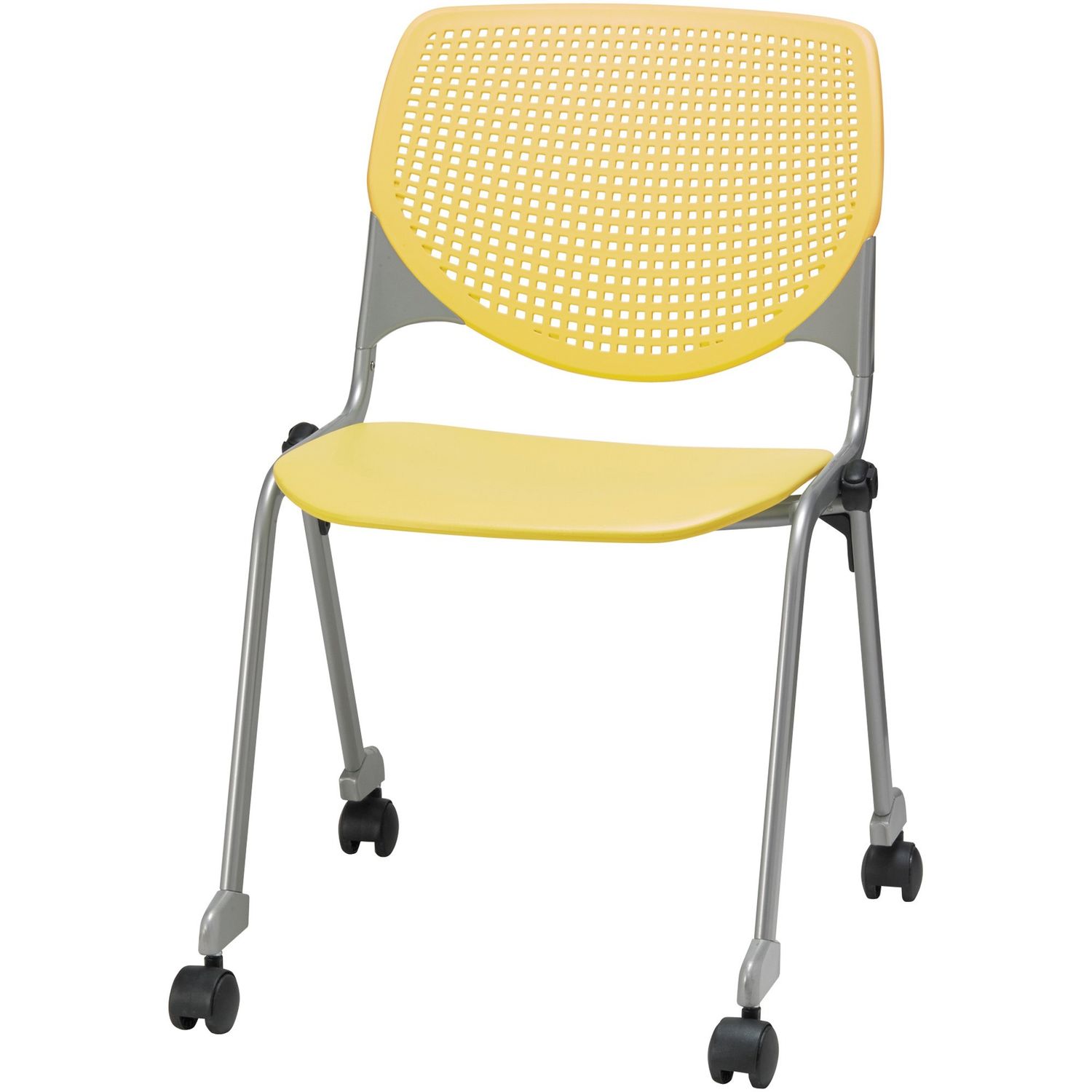 Armless-Casters Polypropylene Seat, Polypropylene Back, Powder Coated Silver Steel Frame, Yellow, 1