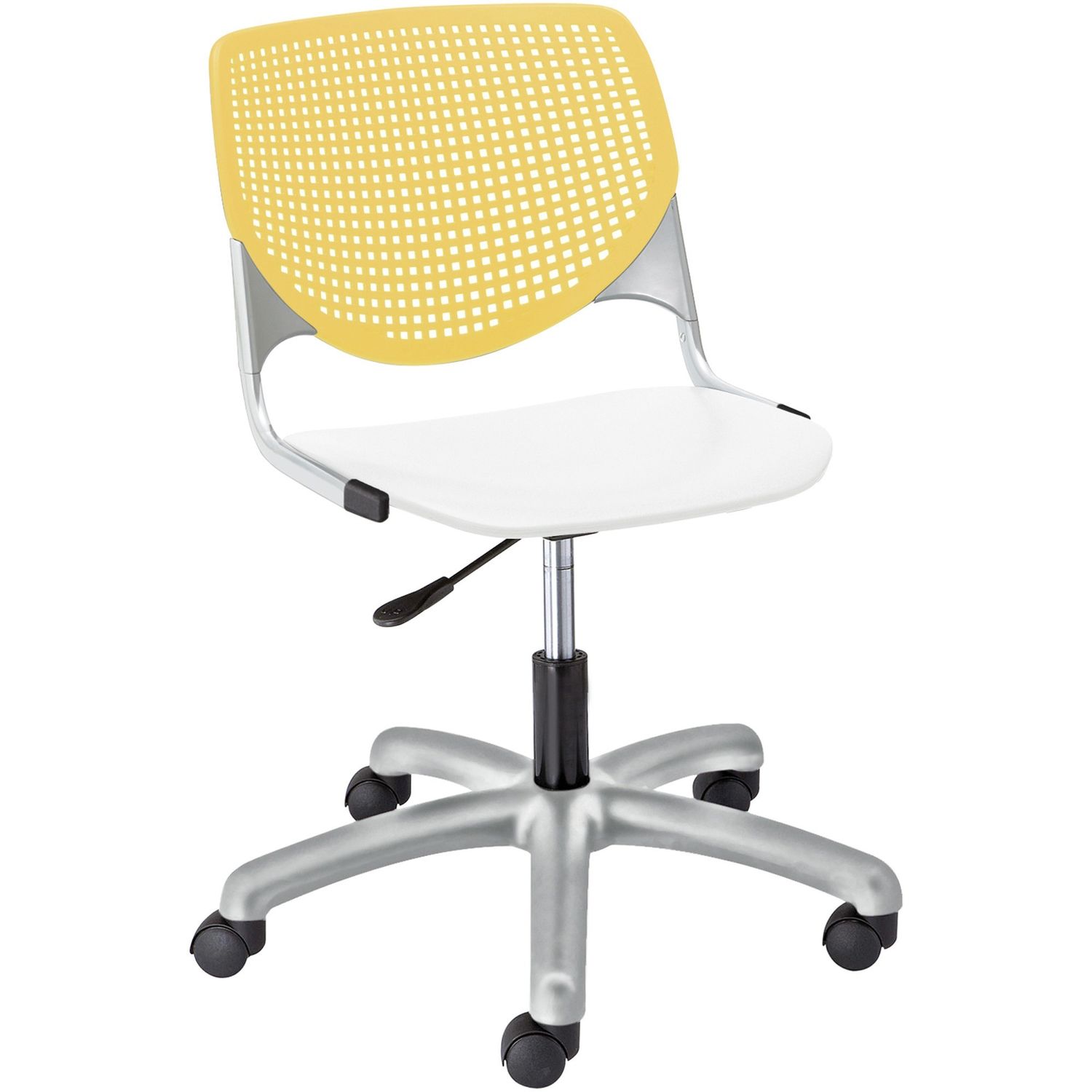 Kool Task Chair With Perforated Back White Polypropylene Seat, Yellow Polypropylene, Aluminum Alloy Back, Powder Coated Silver Tubular Steel Frame, 5-star Base, 1 Each
