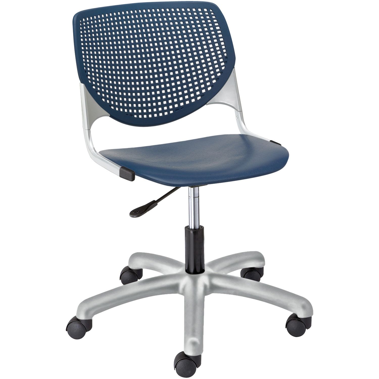 Kool Task Chair with Perforated Back Navy Polypropylene Seat, Navy Polypropylene Back, Powder Coated Silver Steel Frame, 5-star Base, 1 Each