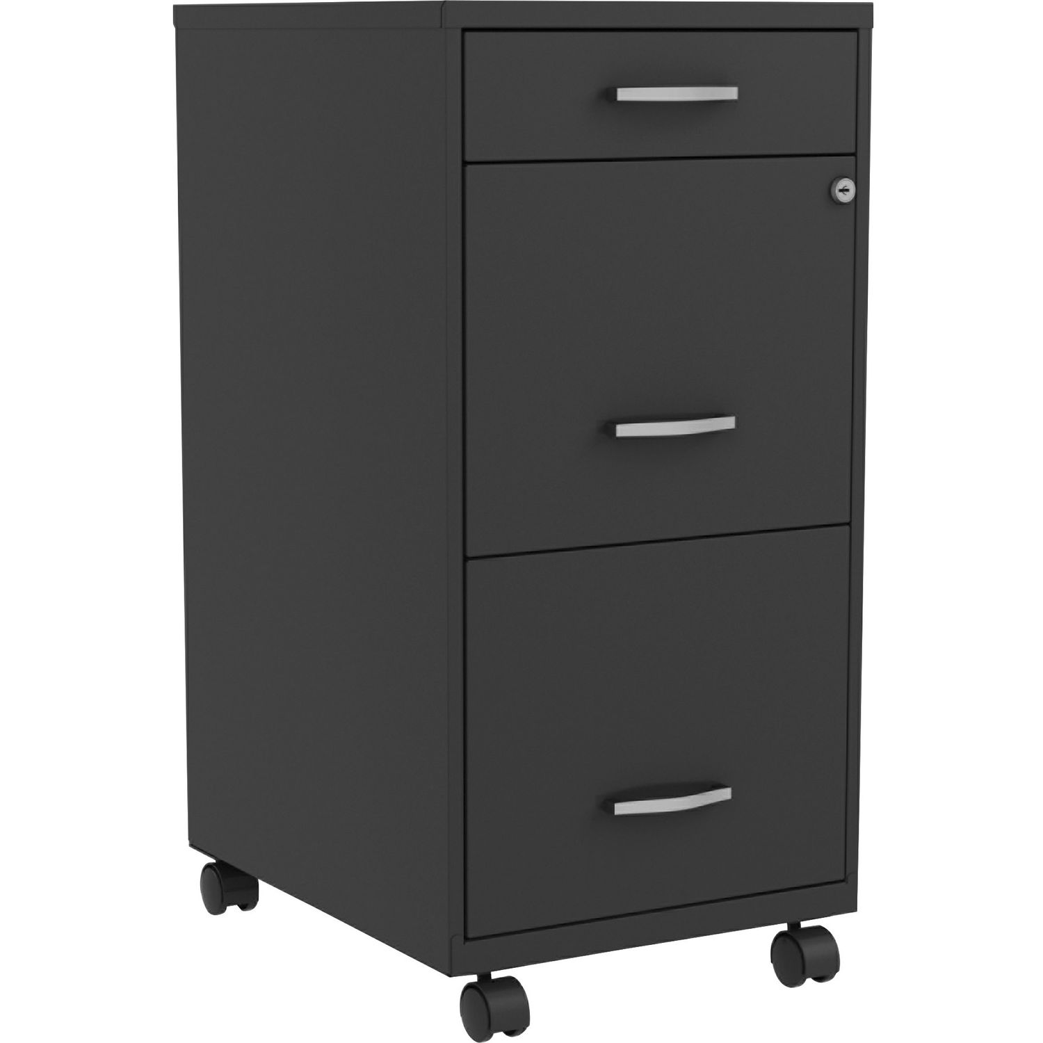 SOHO Box/File/File 3-Drawer Mobile File Cabinet 14.3" x 18" x 26.5", 3 x File Drawer(s), Box Drawer(s), Material: Plastic Handle, Steel Cabinet, Finish: Baked Enamel, Black