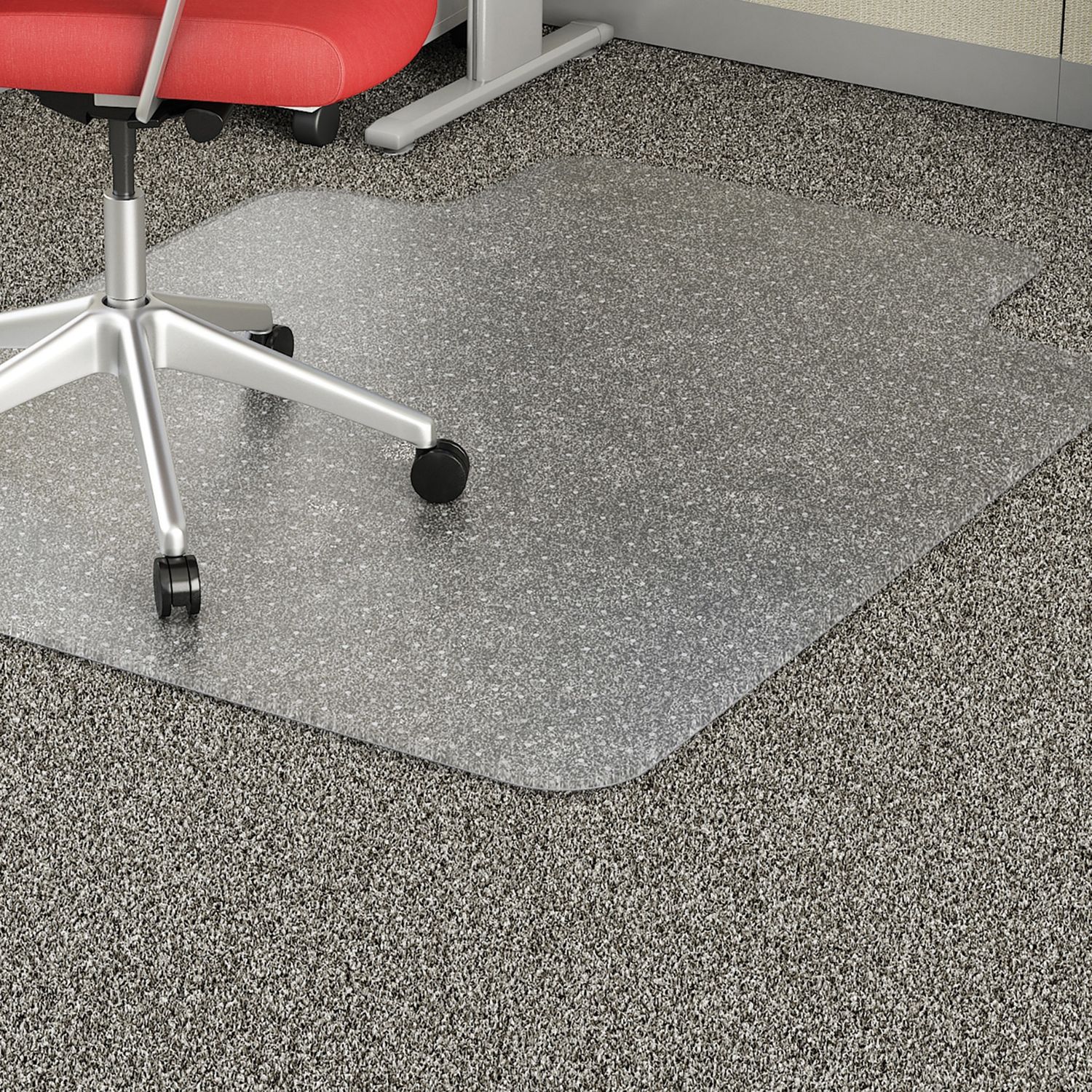 Economy Low Pile Standard Lip Chairmat Carpeted Floor, 48" Length x 36" Width x 95 mil Thickness, Lip Size 10" Length x 19" Width, Rectangle, Vinyl, Clear