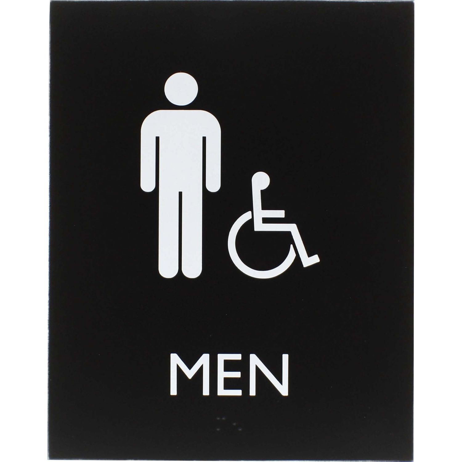 Restroom Sign 1 Each, Men Print/Message, 6.4" Width x 8.5" Height, Rectangular Shape, Easy Readability, Braille, Plastic, Black