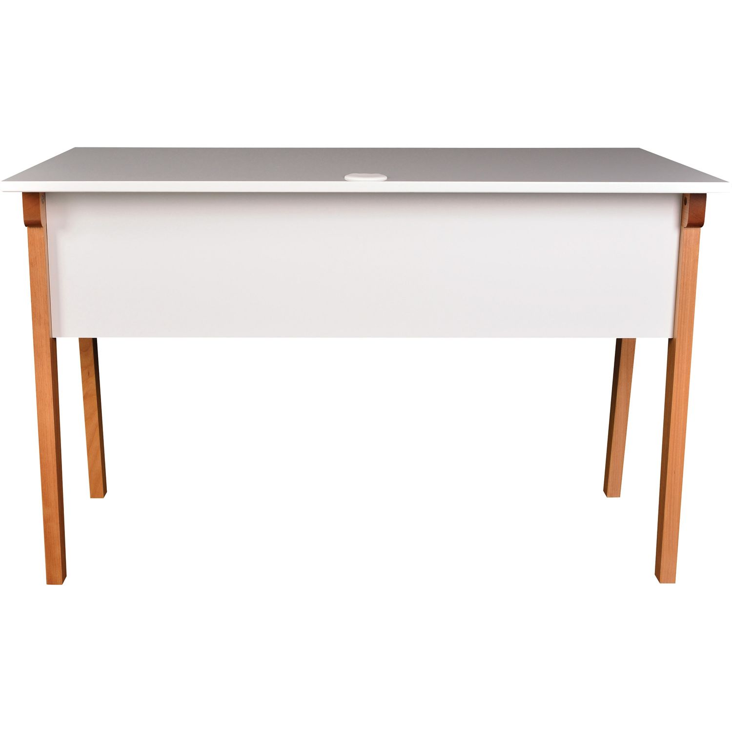 Mid-century Modern Office Desk White Rectangle Top, Natural Four Leg Base, 4 Legs, 23.50" Table Top Length x 71" Table Top Width x 0.75" Table Top Thickness, 29.50" Height