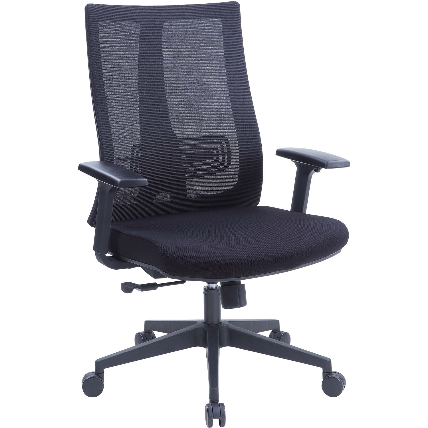 High-Back Molded Seat Chair Fabric Seat, High Back, 5-star Base, Black, Armrest, 1 Each