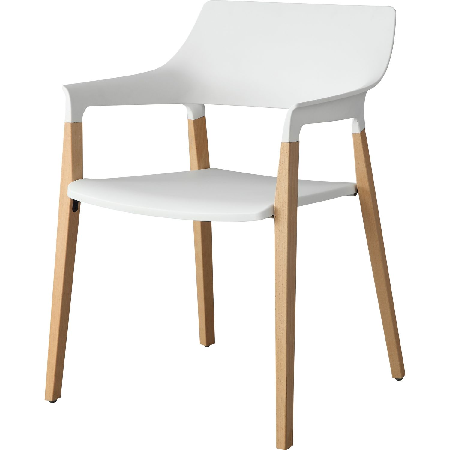 Wood Legs Stack Chairs Plastic Seat, Plastic Back, Beechwood Frame, Four-legged Base, White, Wood, Plastic, Armrest, 2 / Carton