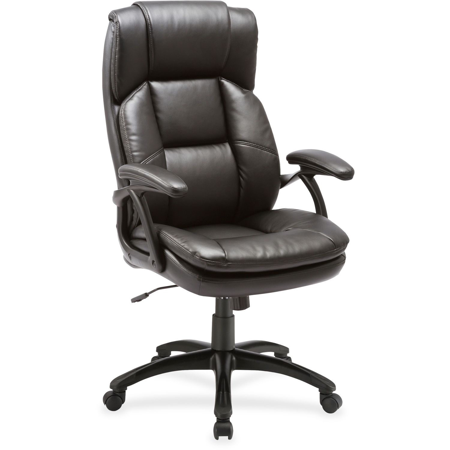 Black Base High-back Leather Chair Bonded Leather Seat, Bonded Leather Back, High Back, 5-star Base, Black, 1 Each