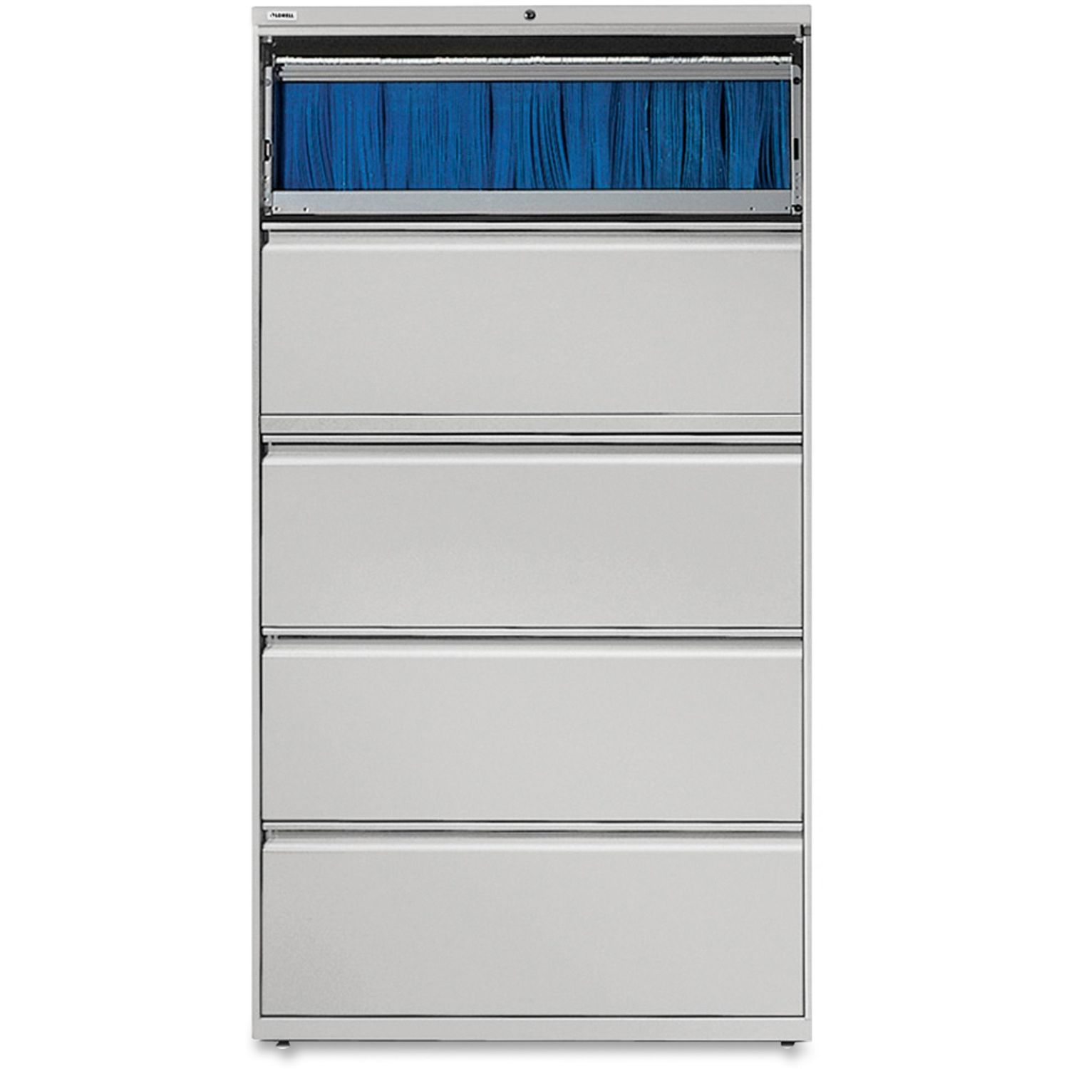 Lateral File - 5-Drawer 36" x 18.6" x 67.7", 5 x Drawer(s) for File, Legal, Letter, A4, Lateral, Rust Proof, Leveling Glide, Interlocking, Ball-bearing Suspension, Label Holder, Light Gray