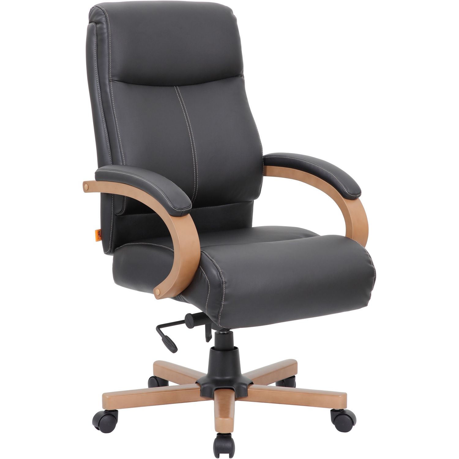 Executive Chair Black Leather Seat, Black Leather Back, High Back, 1 Each