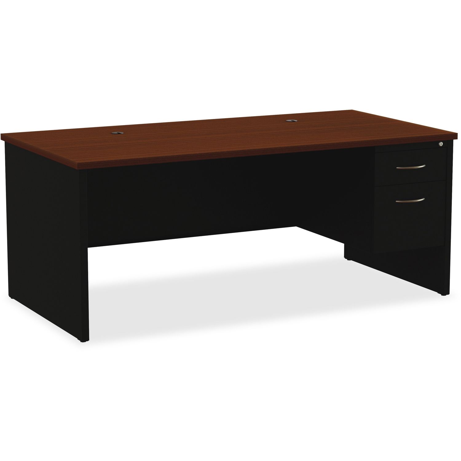 Walnut Laminate Commercial Steel Desk Series Pedestal Desk - 2-Drawer 72" x 36" , 1.1" Top, 2 x Box Drawer(s), File Drawer(s), Single Pedestal on Right Side, Material: Steel