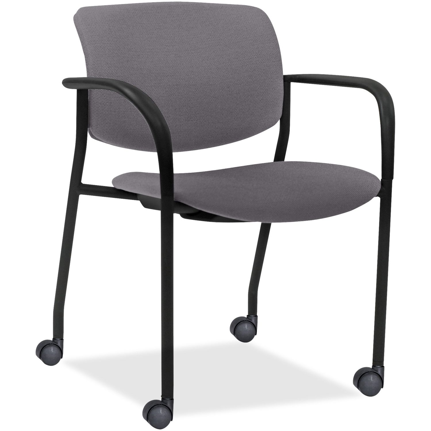 Stack Chairs with Plastic Back & Vinyl Seat Ash Foam, Vinyl Seat, Black Plastic Back, Powder Coated, Black Tubular Steel Frame, Four-legged Base, Armrest, 2 / Carton