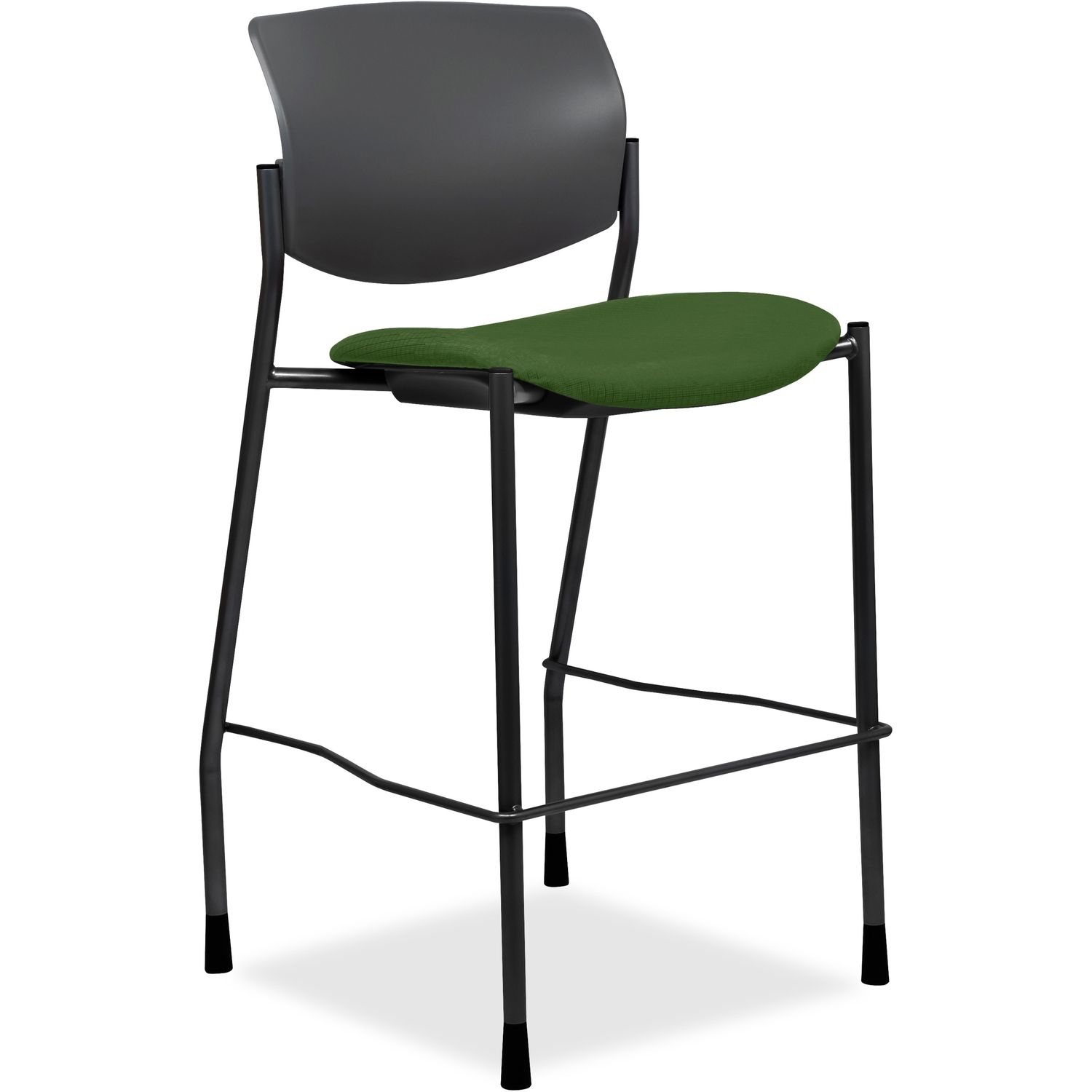 Fabric Seat Contemporary Stool Fern Green Crepe Fabric Seat, Black Plastic Back, Powder Coated, Black Tubular Steel Frame, Four-legged Base, 1 Each