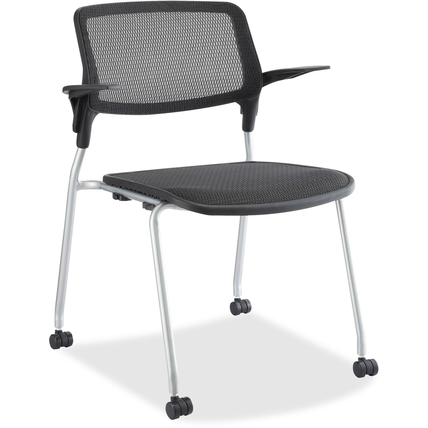 Fixed Arms Stackable Guest Chairs Black Seat, Black Back, Powder Coated Metal Frame, Four-legged Base, Yes, 2 / Carton