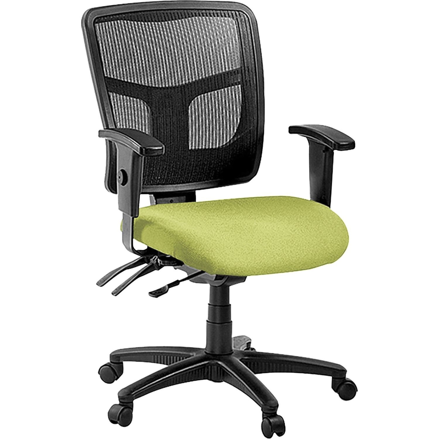 Managerial Mesh Mid-back Chair Green Fabric Seat, Black Back, Black Frame, Mid Back, 5-star Base, 1 Each