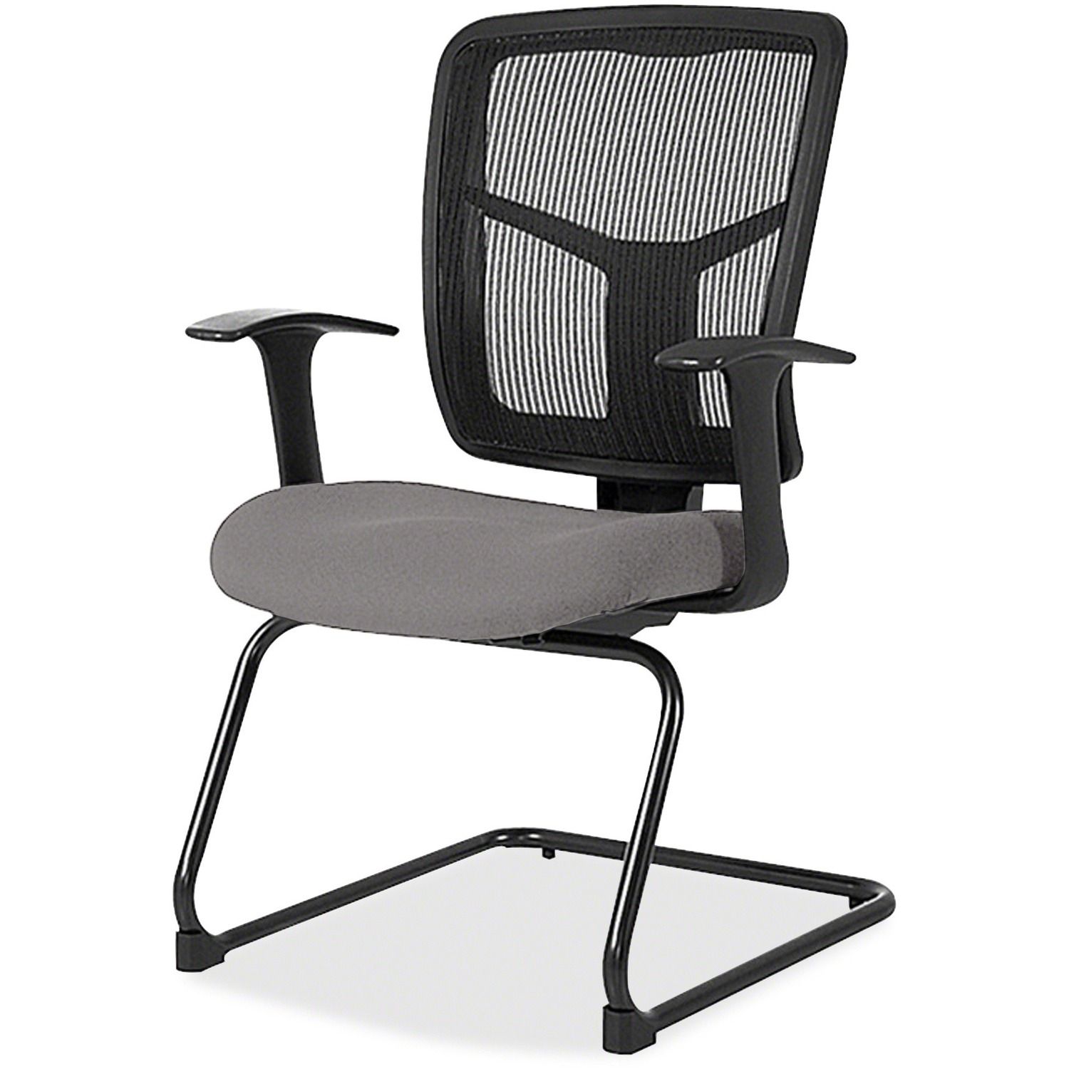 ErgoMesh Series Mesh Side Arm Guest Chair Mime Pewter Mesh, Fabric Seat, Black Mesh Back, Cantilever Base, Black, 1 Each