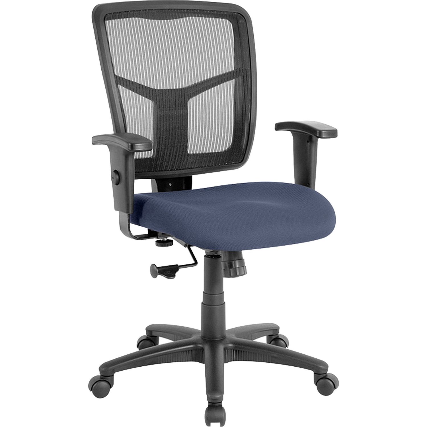 Managerial Mesh Mid-back Chair Fabric Seat, Black Frame, Mid Back, 5-star Base, Blue, Ocean, 1 Each