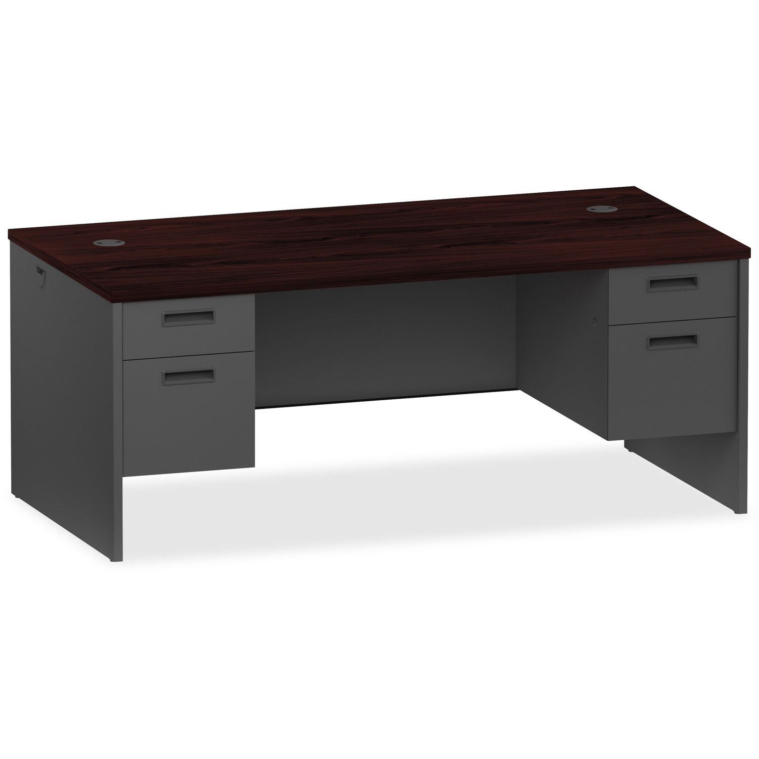 Mahogany/Charcoal Pedestal Desk - 2-Drawer 72" x 36" x 29.5", 2 x Box Drawer(s), File Drawer(s), Double Pedestal, Material: Steel, Finish: Mahogany, Charcoal