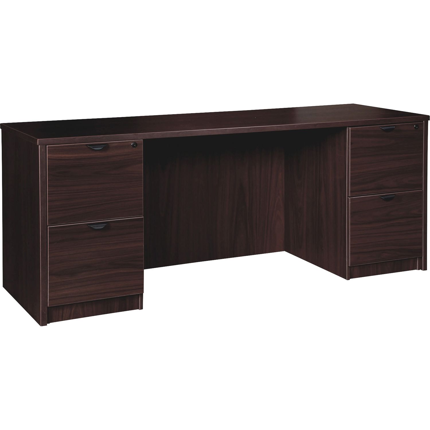 Prominence 2.0 Espresso Laminate Double-Pedestal Credenza - 2-Drawer 66" x 24" x 29" , 1" Top, 2 x File Drawer(s), Double Pedestal on Left/Right Side, Band Edge, Material: Particleboard