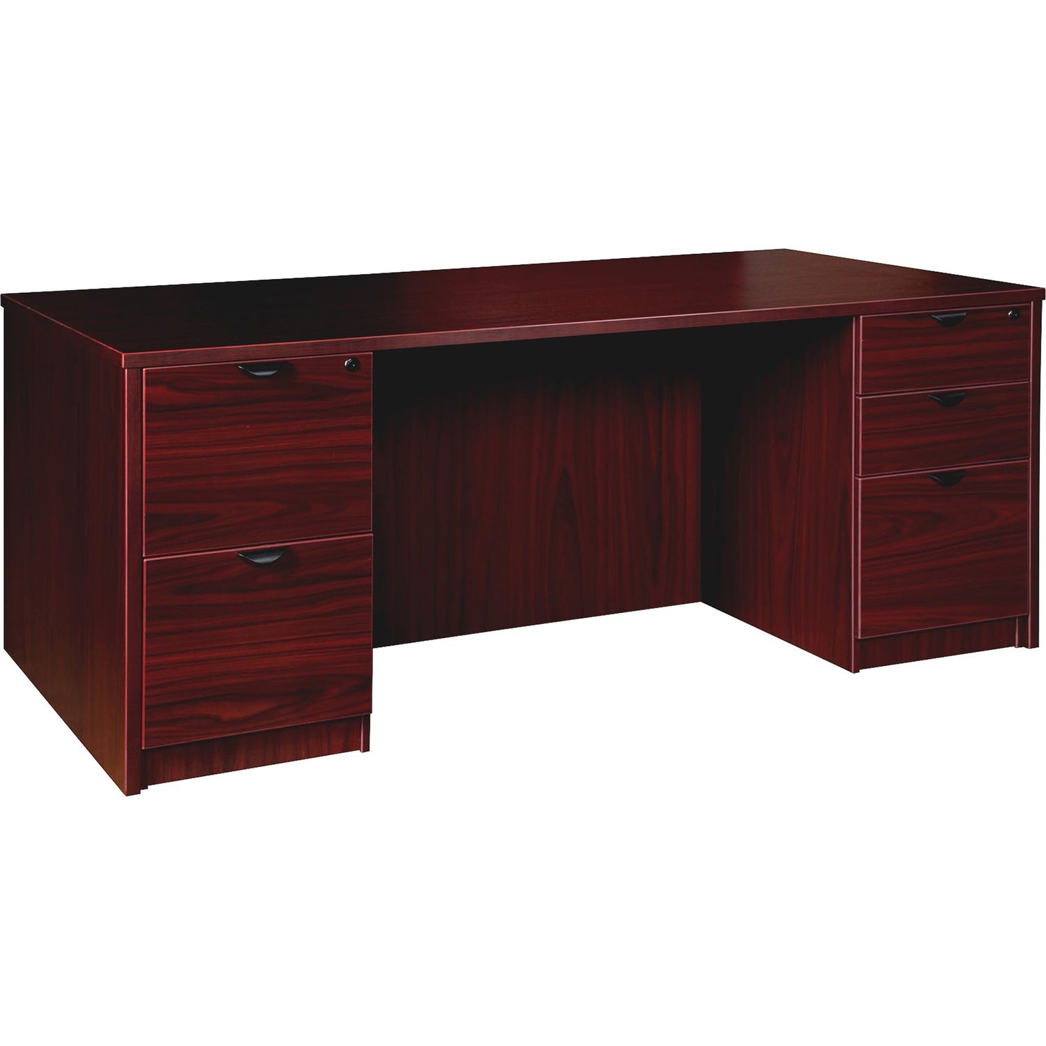 Prominence 2.0 Mahogany Laminate Double-Pedestal Desk - 5-Drawer 1" Top, 72" x 30" x 29", 5 x File Drawer(s), Box Drawer(s), Double Pedestal, Band Edge, Material: Particleboard