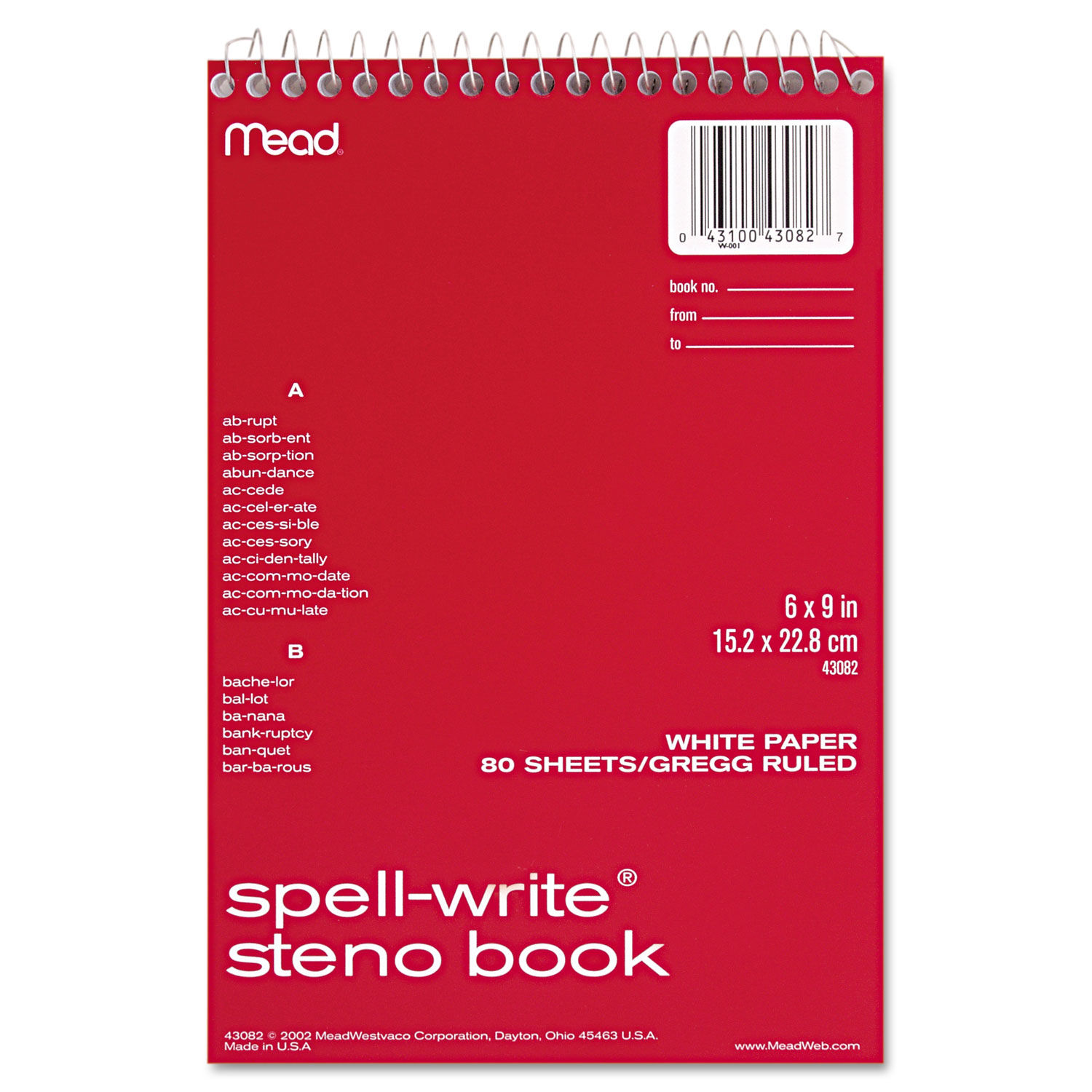 Spell-Write Wirebound Steno Pad Gregg Rule, Randomly Assorted Cover Colors, 80 White 6 x 9 Sheets