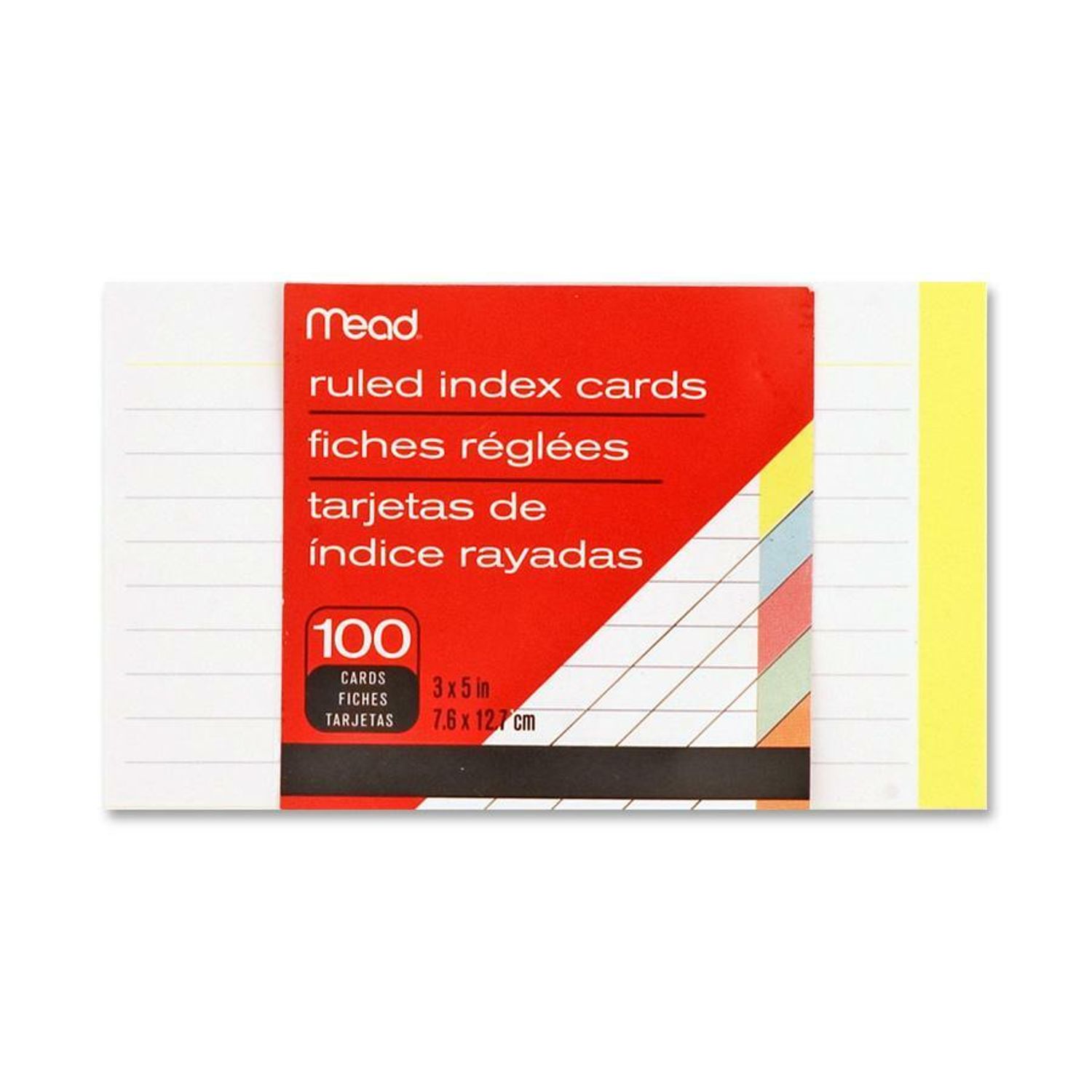 Ruled Assorted Color Index Cards 100 Sheets, 3" x 5", Buff, Blue, Orange, Cherry, Green Paper, 1 / Pack