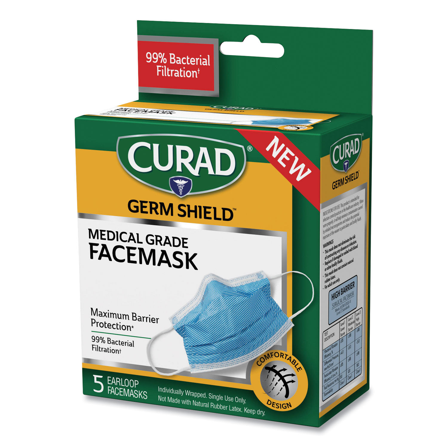 Germ Shield Medical Grade Maximum Barrier Face Mask Pleated, 10/Box