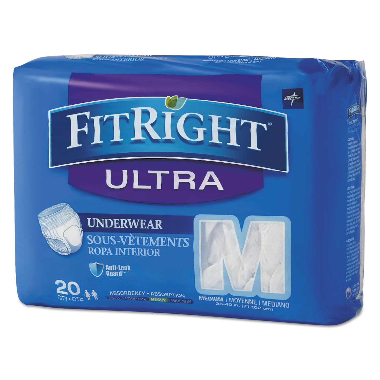FitRight Ultra Protective Underwear Medium, 28" to 40" Waist, 20/Pack, 4 Pack/Carton