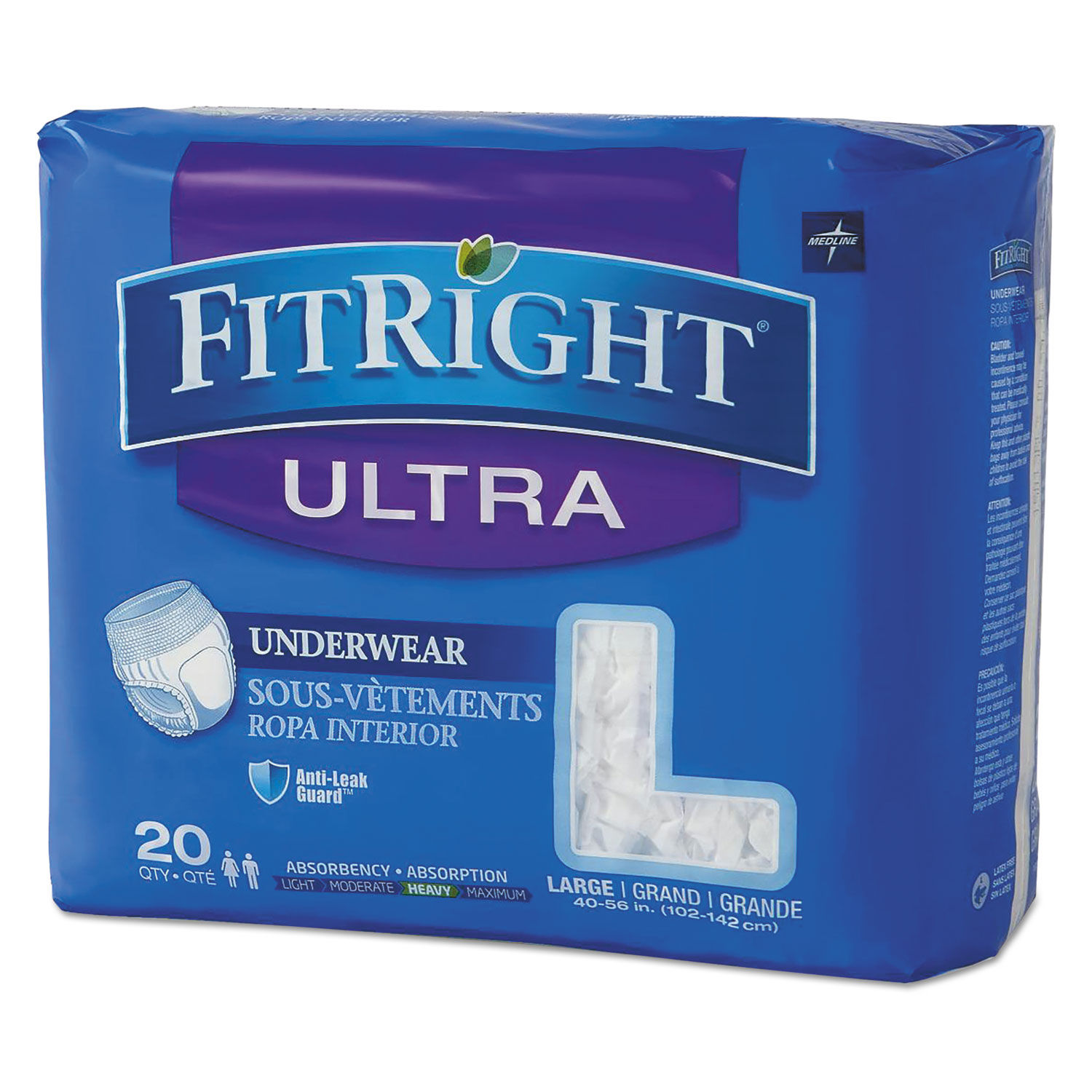 FitRight Ultra Protective Underwear Large, 40" to 56" Waist, 20/Pack