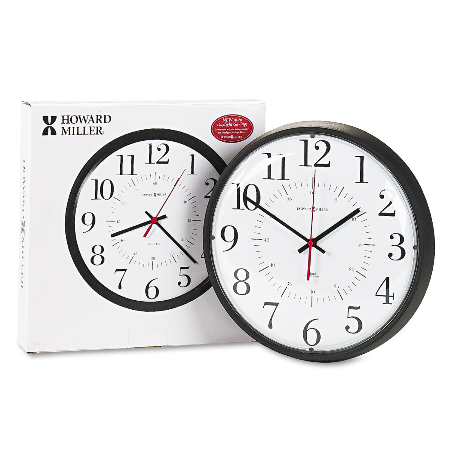 Alton Auto Daylight Savings Wall Clock 14" Overall Diameter, Black Case, 1 AA (sold separately)