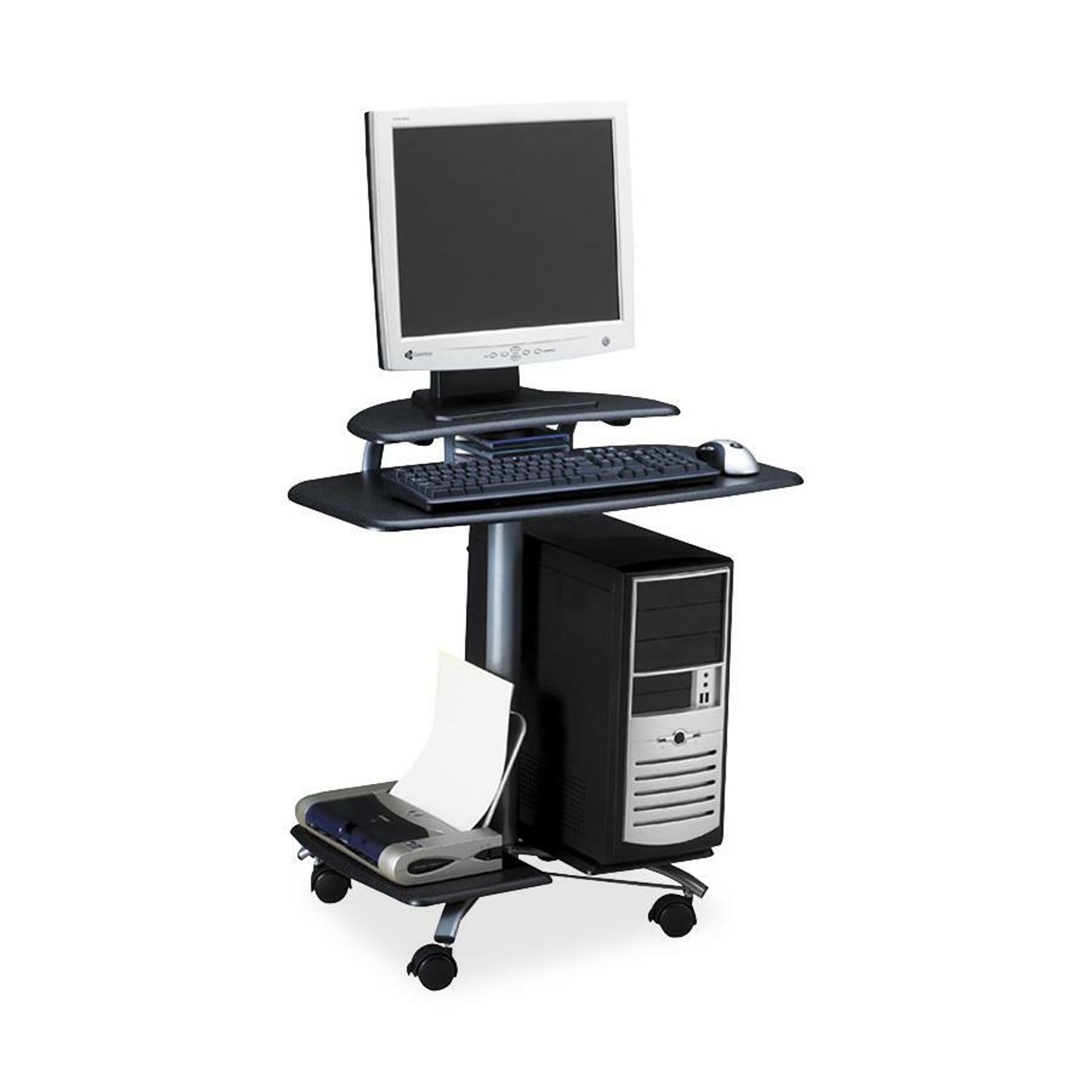 Mobile PC Workstation Rectangle Top, 29.50" Height x 28.50" Width x 26" Depth, Assembly Required, Charcoal Black