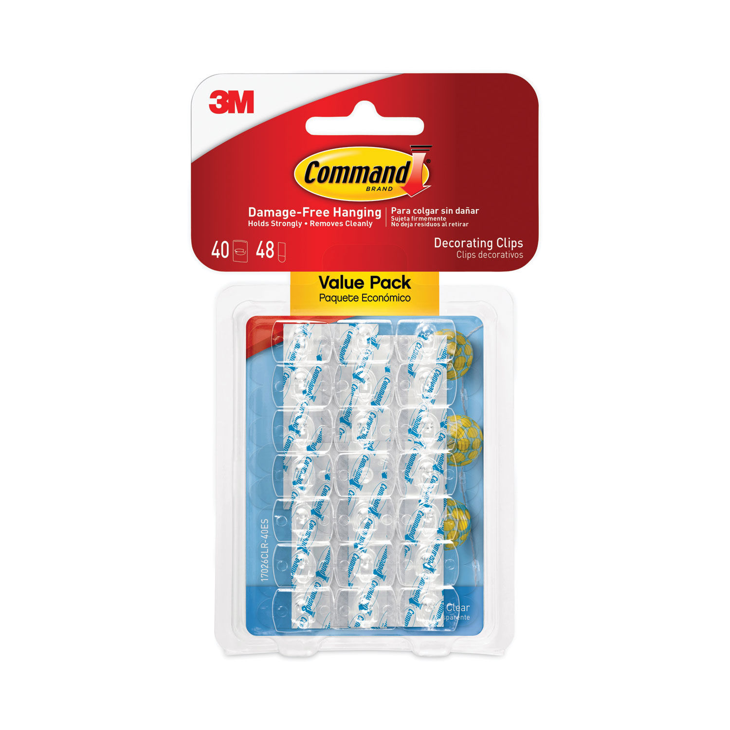 Clear Hooks and Strips Decorating Clips, Plastic, 0.15 lb Capacity, 40 Clips and 48 Strips/Pack