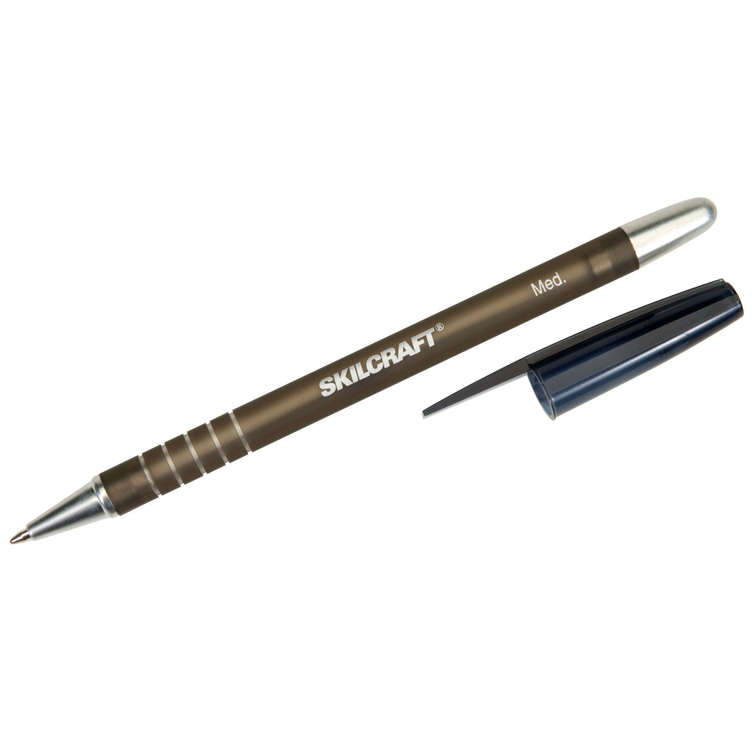 SKILCRAFT Rubberized Ballpoint Pen Stick, Medium 1 mm, Black Ink, Black Barrel, Dozen, GSA 752001357684