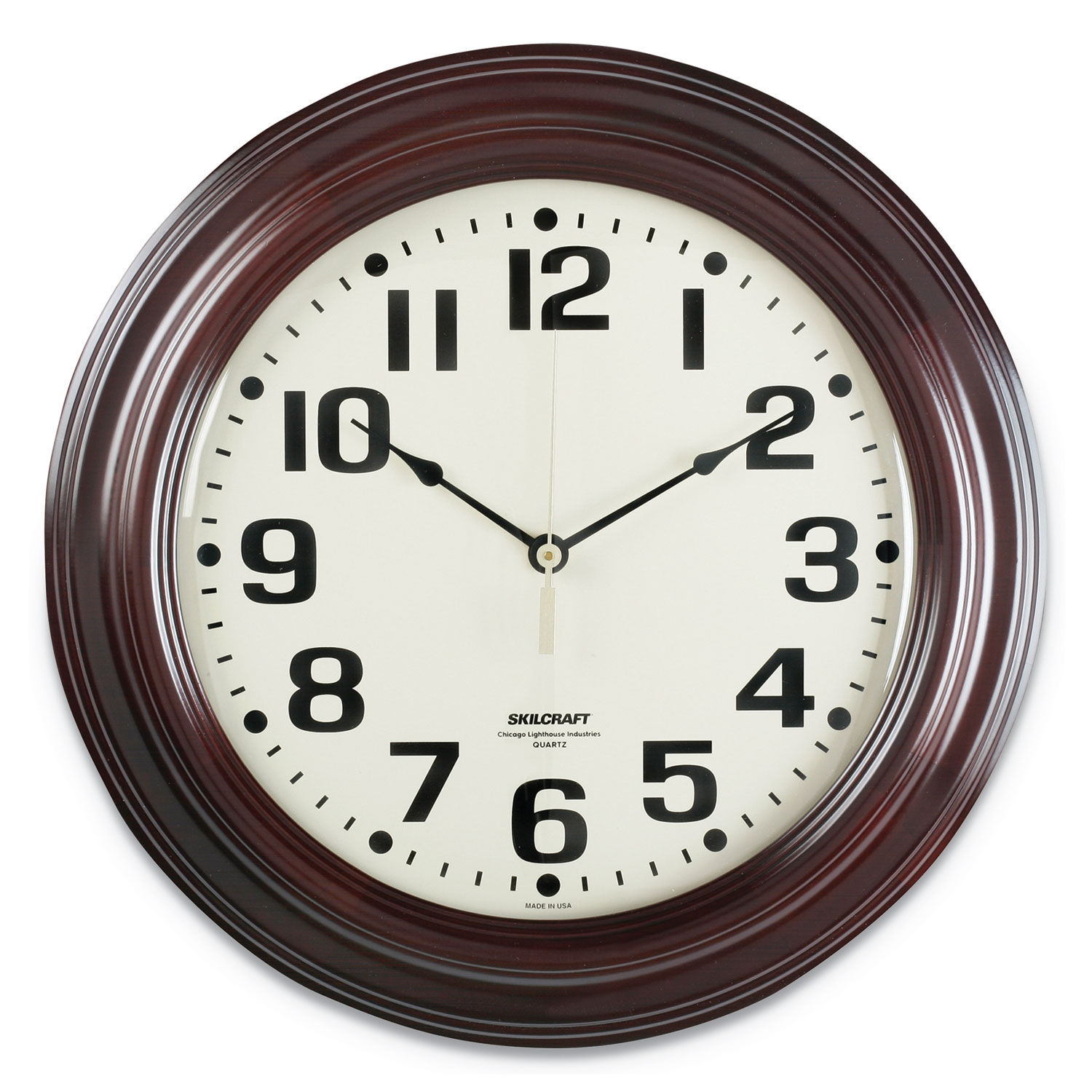 SKILCRAFT Mahogany Wall Clock 16" Overall Diameter, Mahogany Case, 1 AA (sold separately), GSA 664501421690