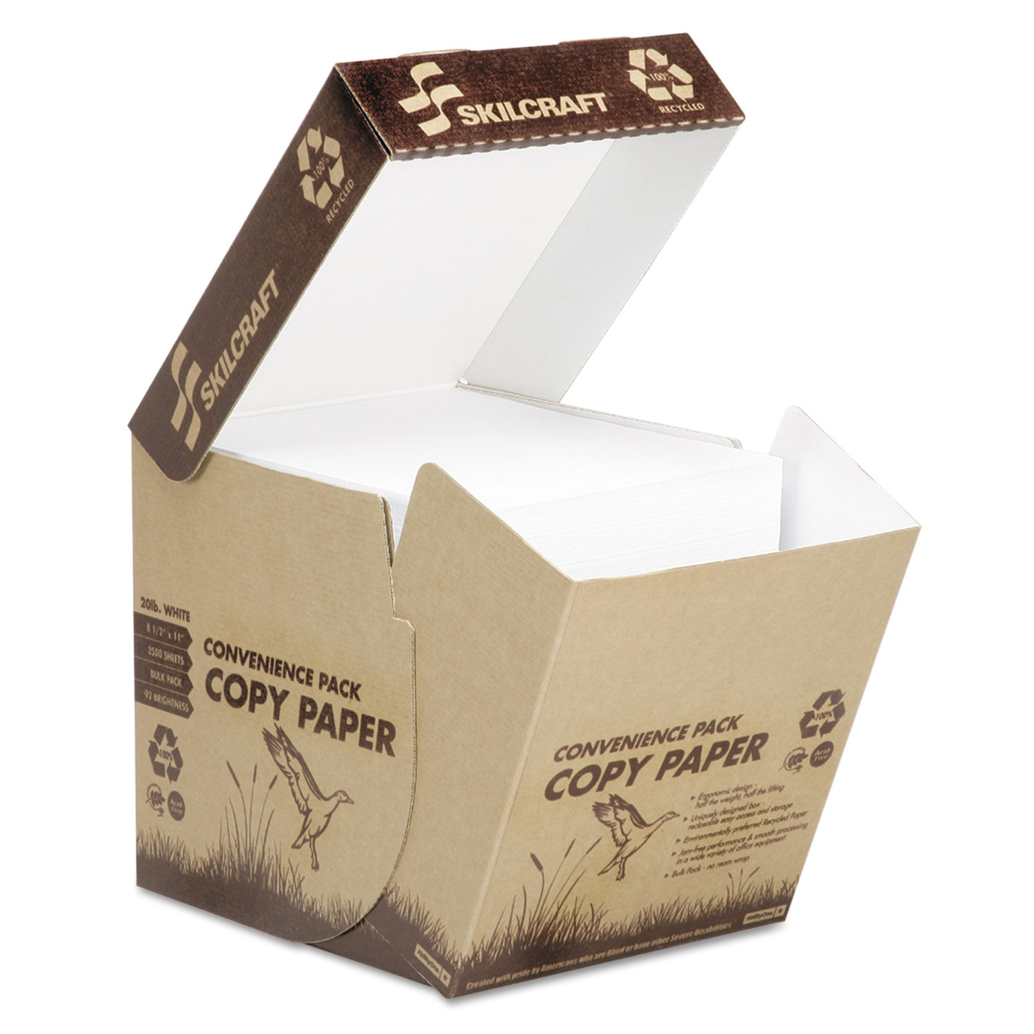 SKILCRAFT Recycled Copy Paper 92 Bright, 20 lb Bond Weight, 8.5 x 11, White, 2,500/Carton, GSA 753001611027