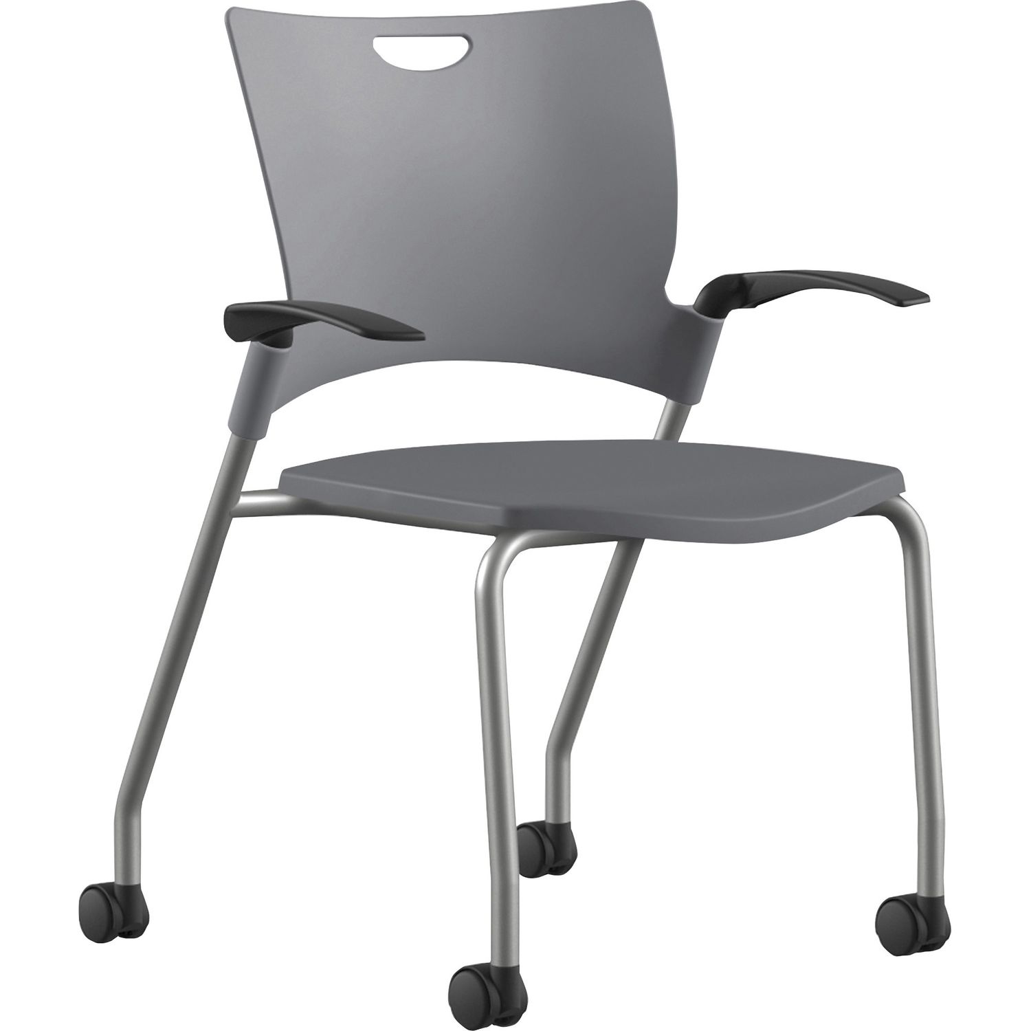 Bella Fixed Arms Mobile Stack Chair Dove Thermoplastic Seat, Dove Gray Thermoplastic Back, Powder Coated, Silver Frame, Four-legged Base, 1 Each