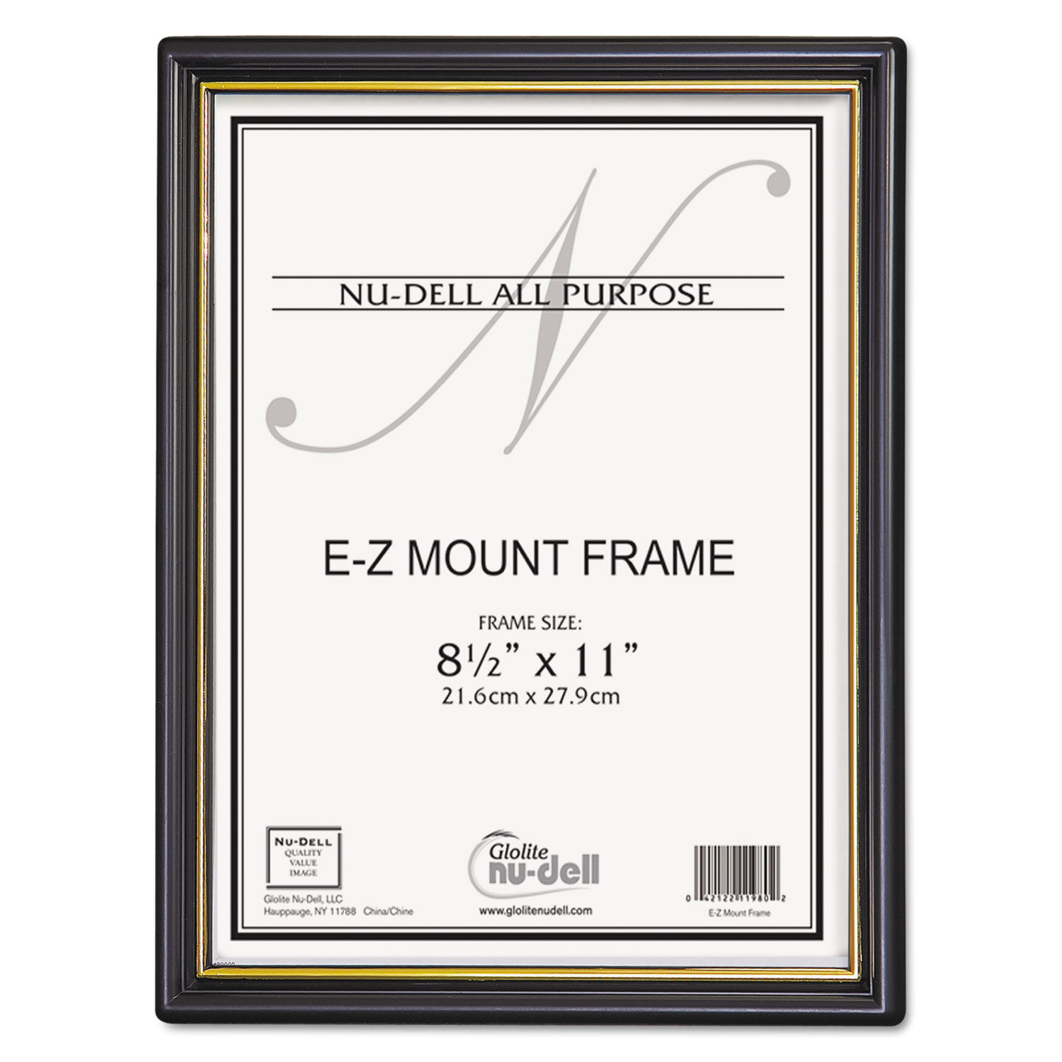 EZ Mount Document Frame with Trim Accent and Plastic Face Plastic, 8.5 x 11 Insert, Black/Gold, 18/Carton