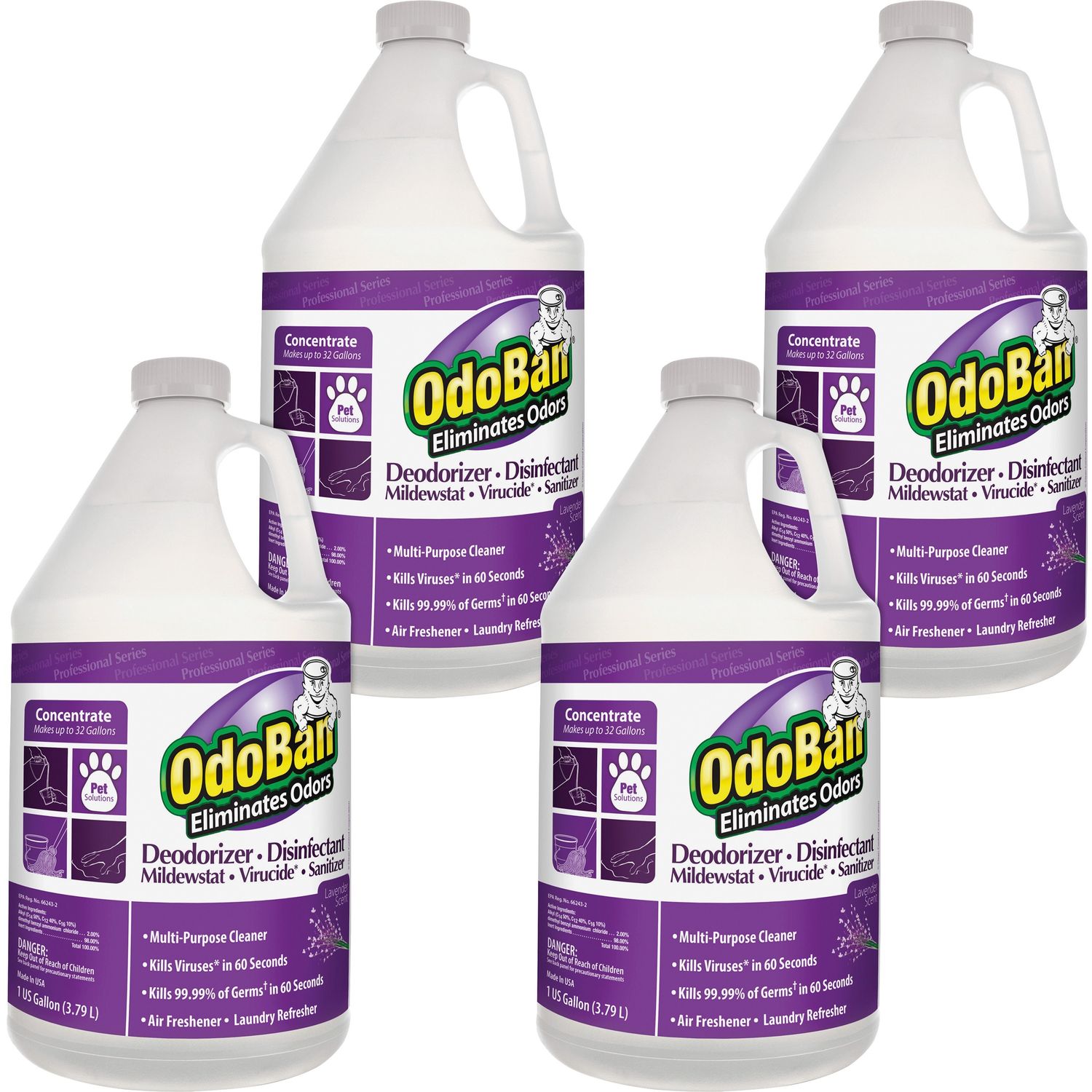 Deodorizer Disinfectant Cleaner Concentrate Concentrate Liquid, 128 fl oz (4 quart), Lavender Scent, 4 / Carton, Purple
