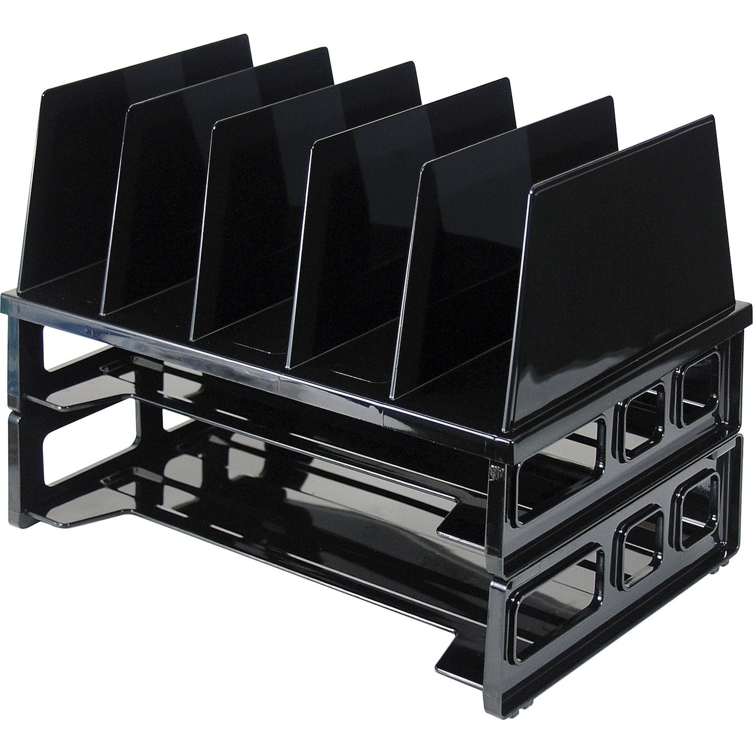 Tray/Sorter Combo 5 Compartment(s), 10.3" Height x 13.5" Width x 9.1" Depth, Desktop, Stackable, Black, 1 / Pack