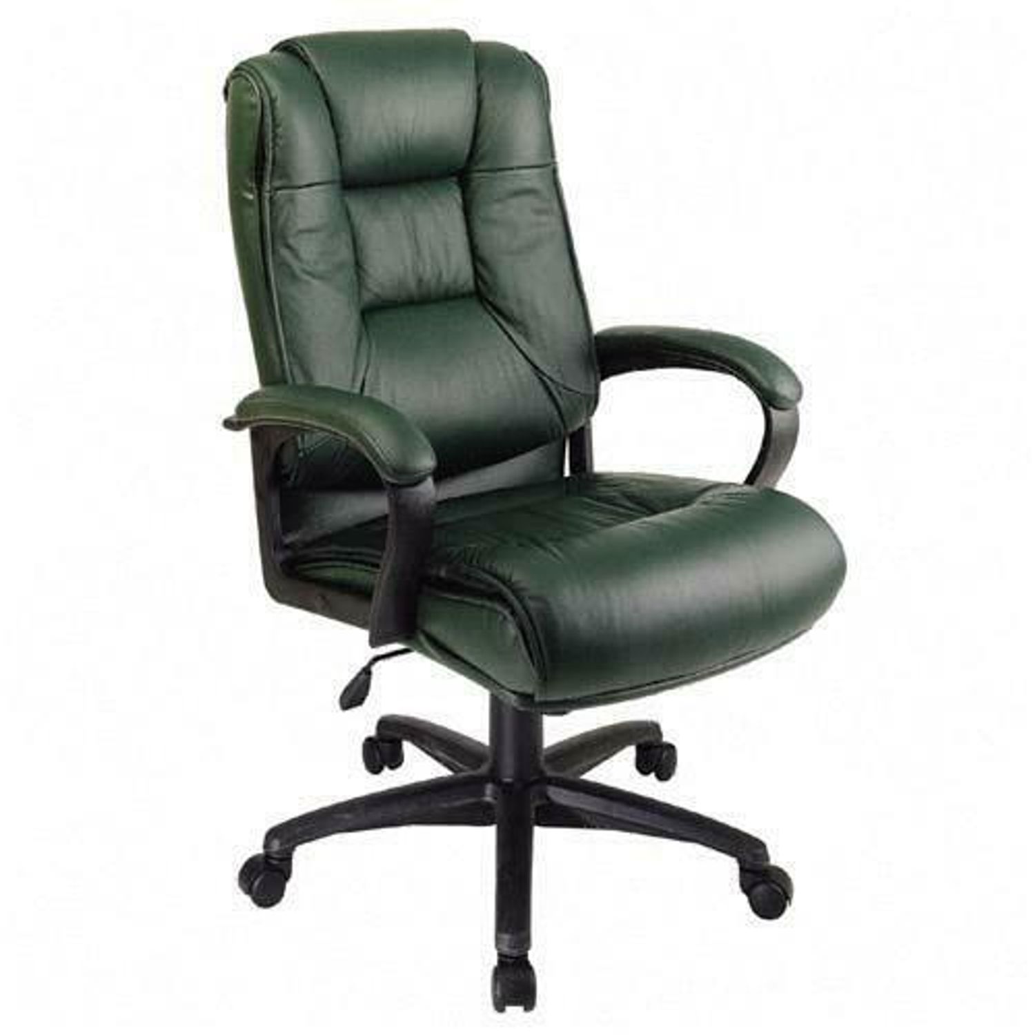 EX5162 Deluxe High Back Executive Leather Chair Green Leather Seat, Leather Back, 5-star Base, 1 Each
