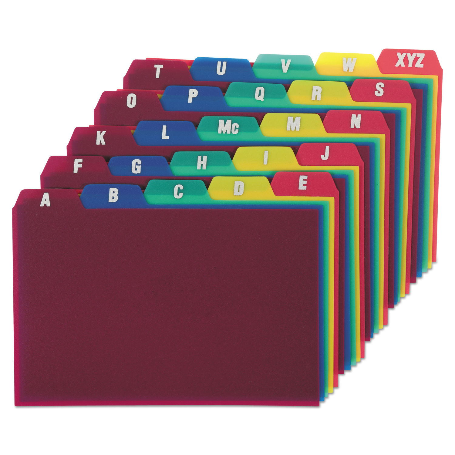 Durable Poly A-Z Card Guides 1/5-Cut Top Tab, A to Z, 4 x 6, Assorted Colors, 25/Set