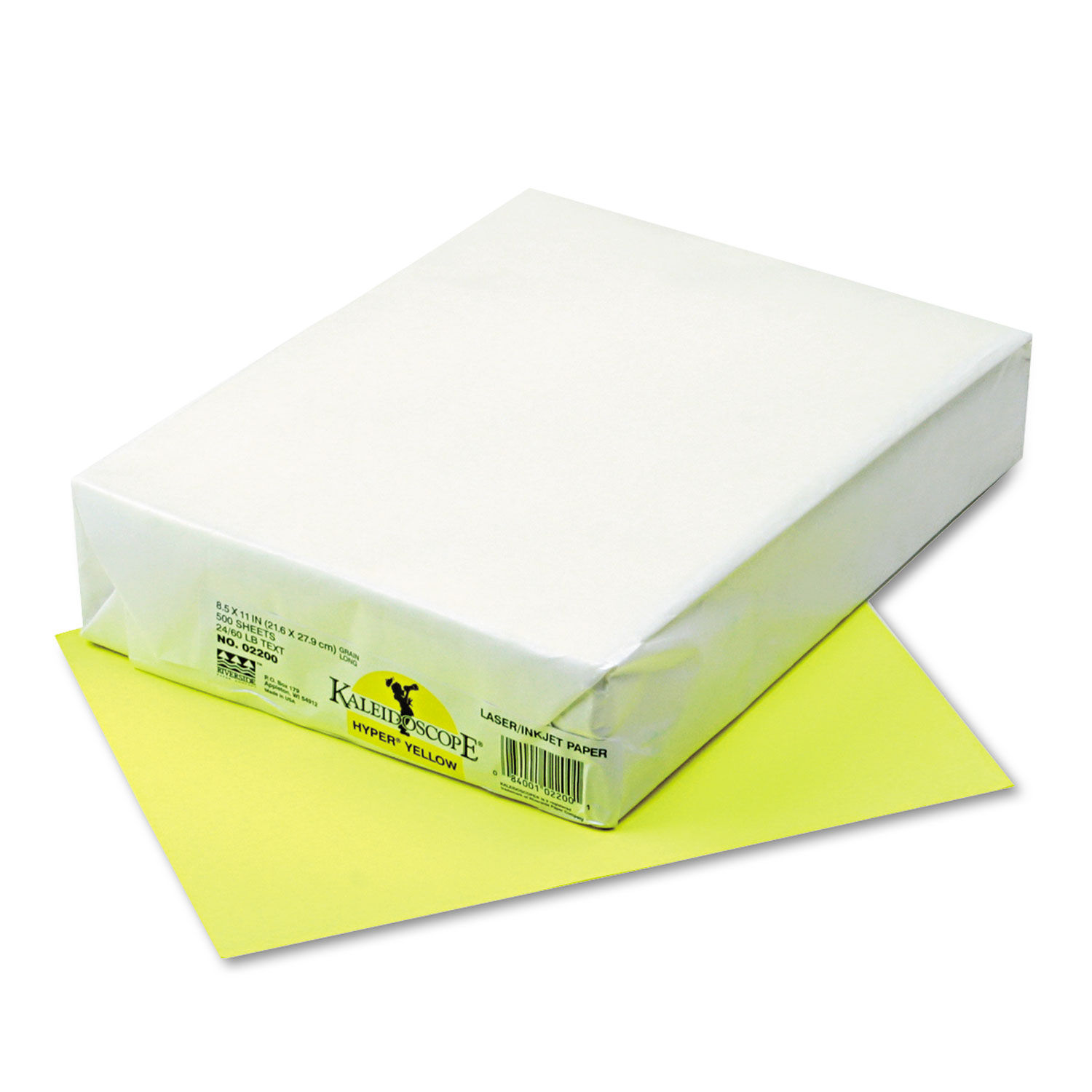 Kaleidoscope Multipurpose Colored Paper 24 lb Bond Weight, 8.5 x 11, Hyper Yellow, 500/Ream