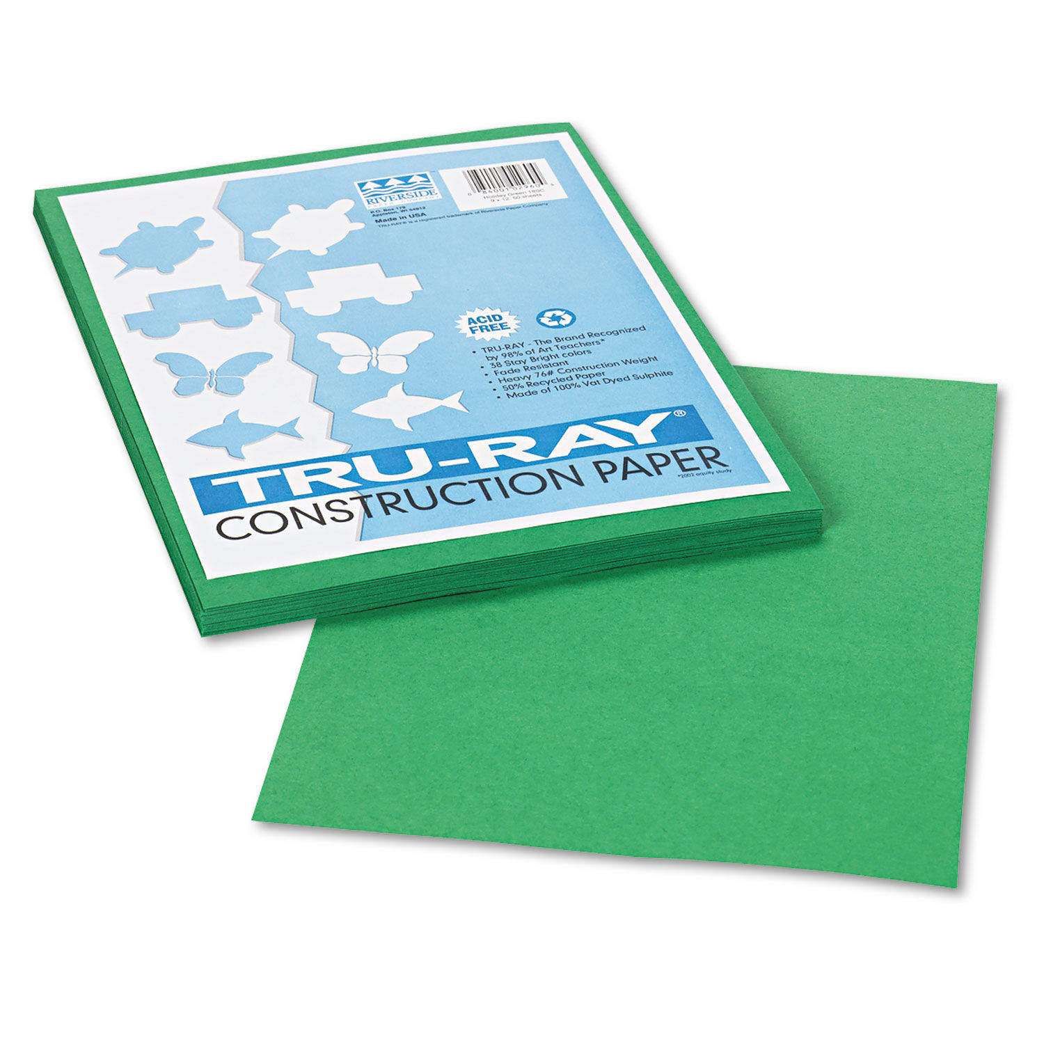 Tru-Ray Construction Paper 76 lb Text Weight, 9 x 12, Holiday Green, 50/Pack