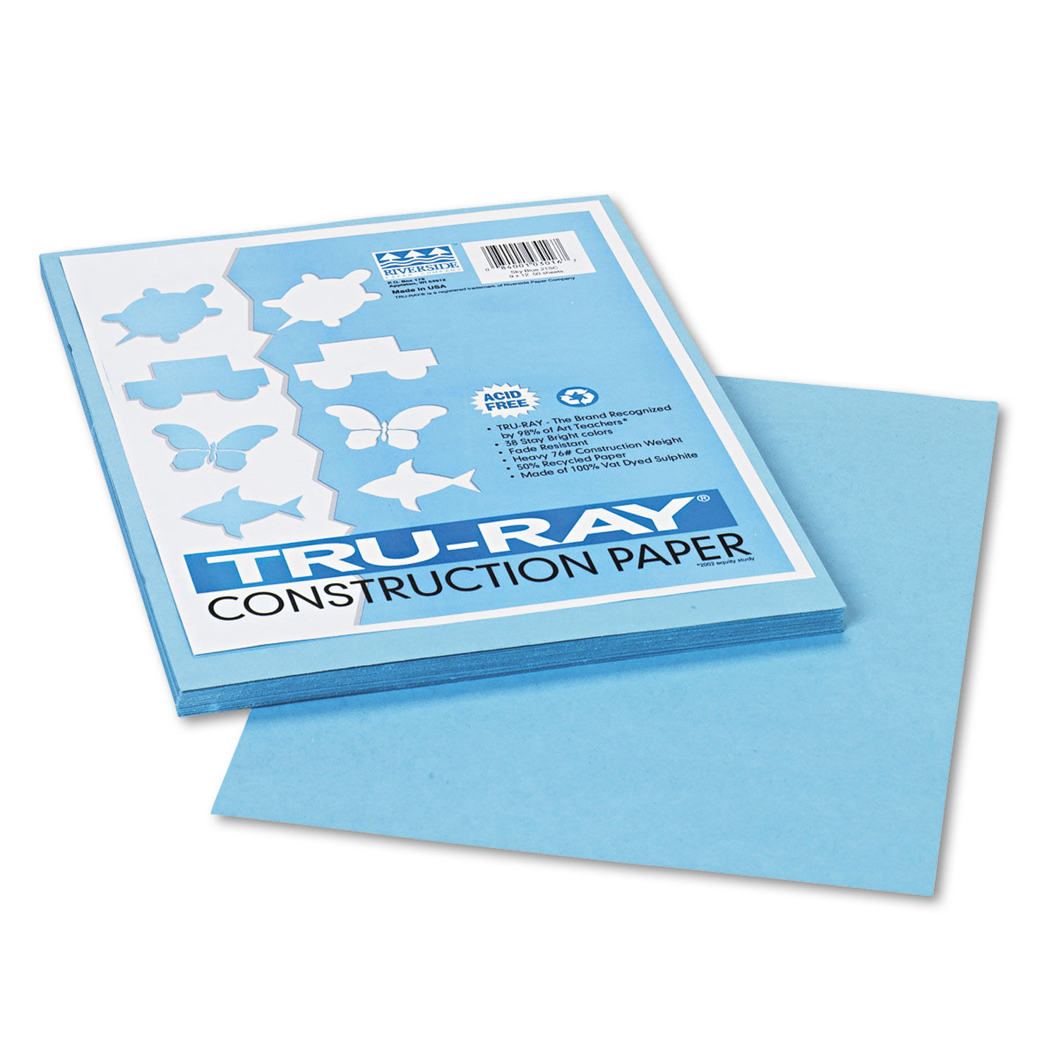 Tru-Ray Construction Paper 76 lb Text Weight, 9 x 12, Sky Blue, 50/Pack